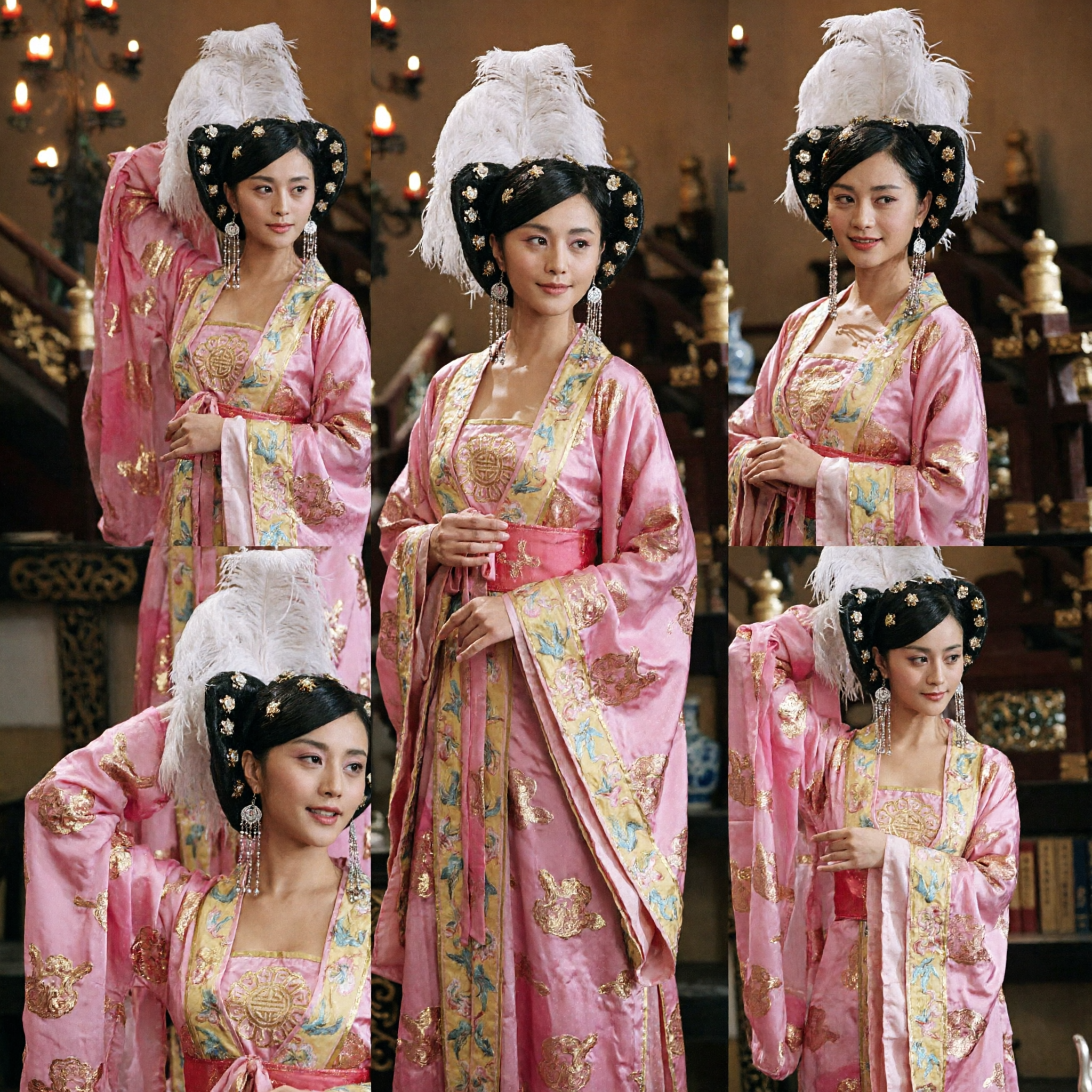 Traditionelles rosa Hanfu-Kleid der chinesischen Tang-Dynastie kaiserliches Konkubinenkostüm mit Federkopfschmuck für Frauen Bühnenshow - Asian Costume