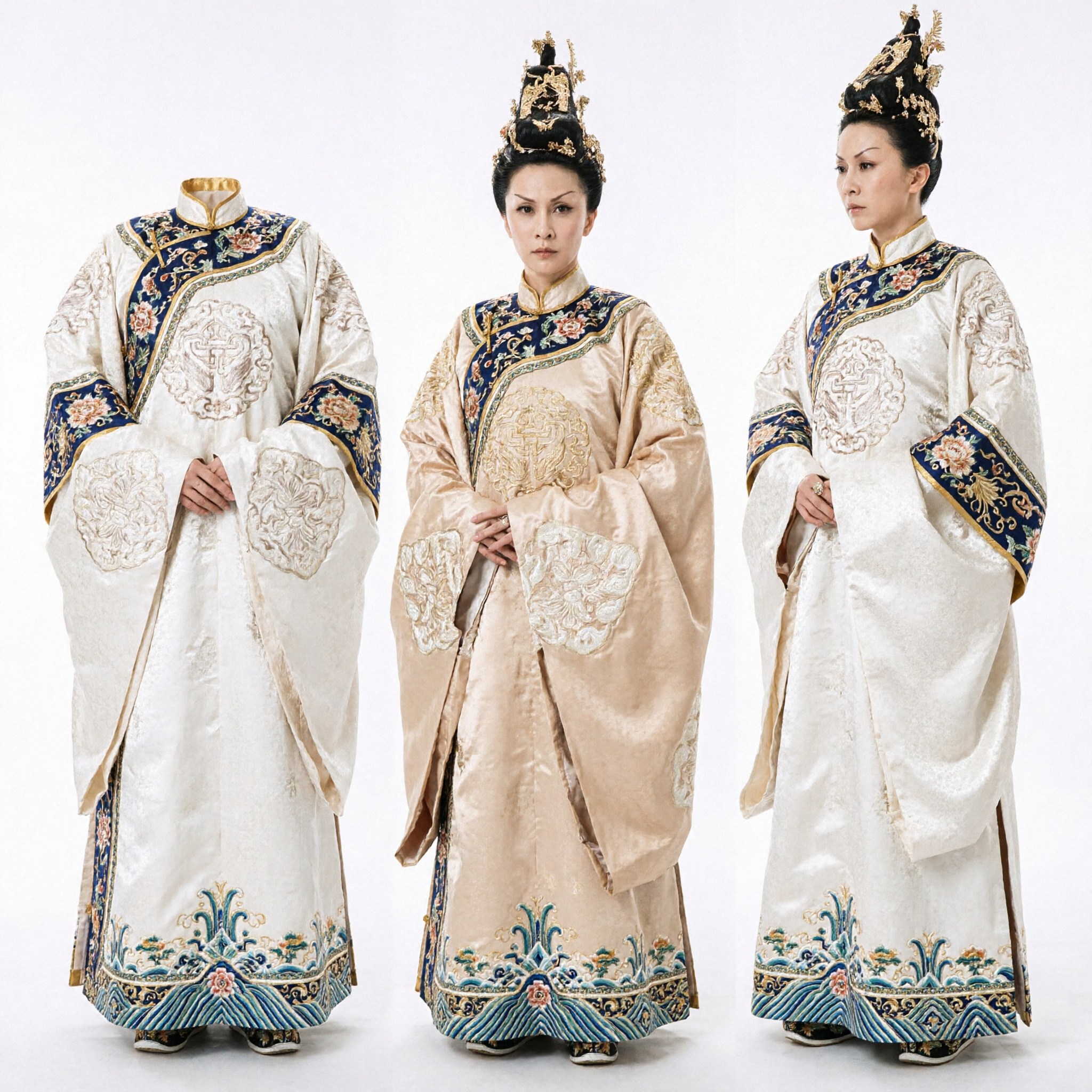 Traje Hanfu Imperial de Imperatriz Chinesa Antiga Branco Vestido Real Tradicional Bordado com Tocado para Cosplay Histórico - Asian Costume