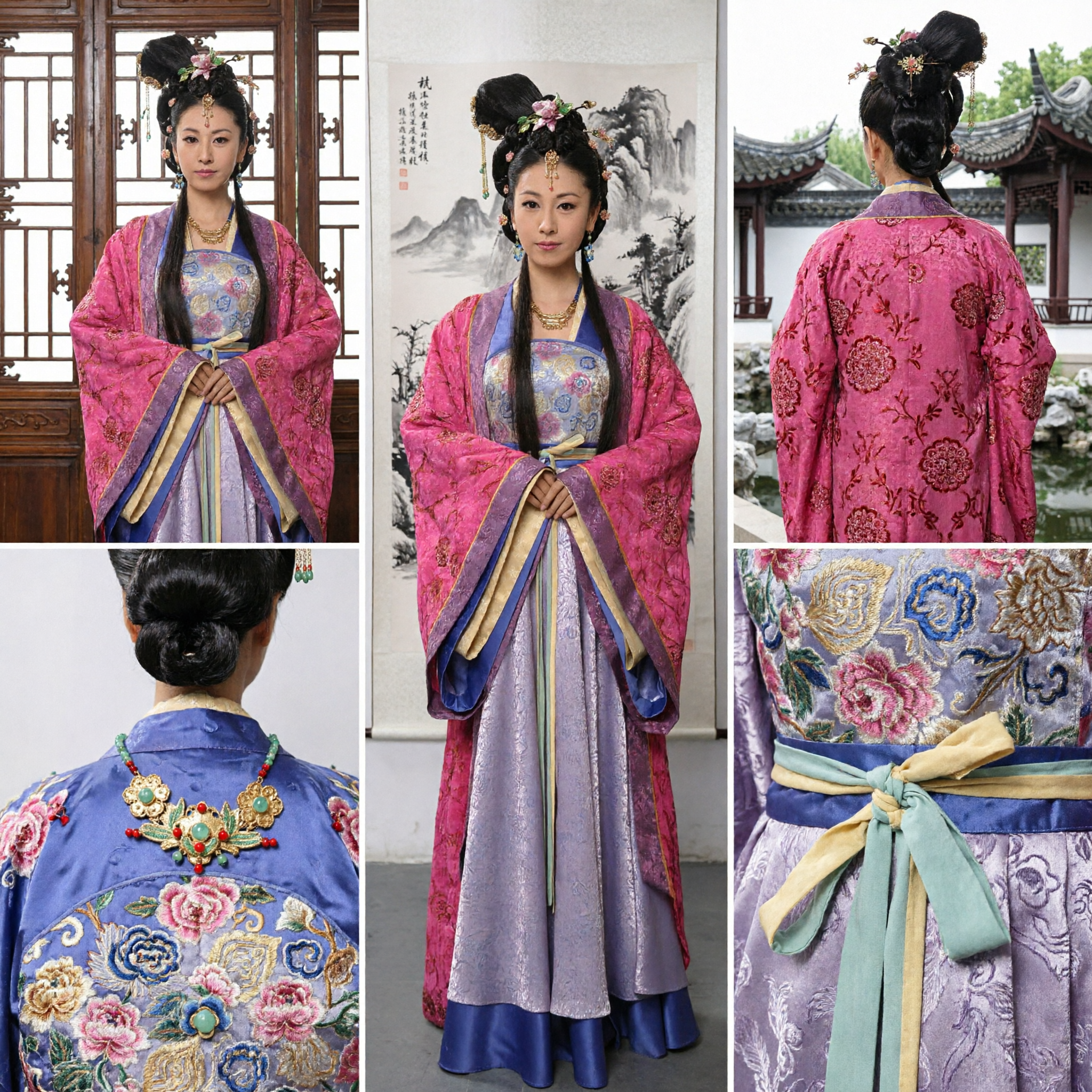 전통 중국 고대 공주 한푸 의상 분홍색 자수 로브 여성 코스프레 무대 공연용 - Asian Costume