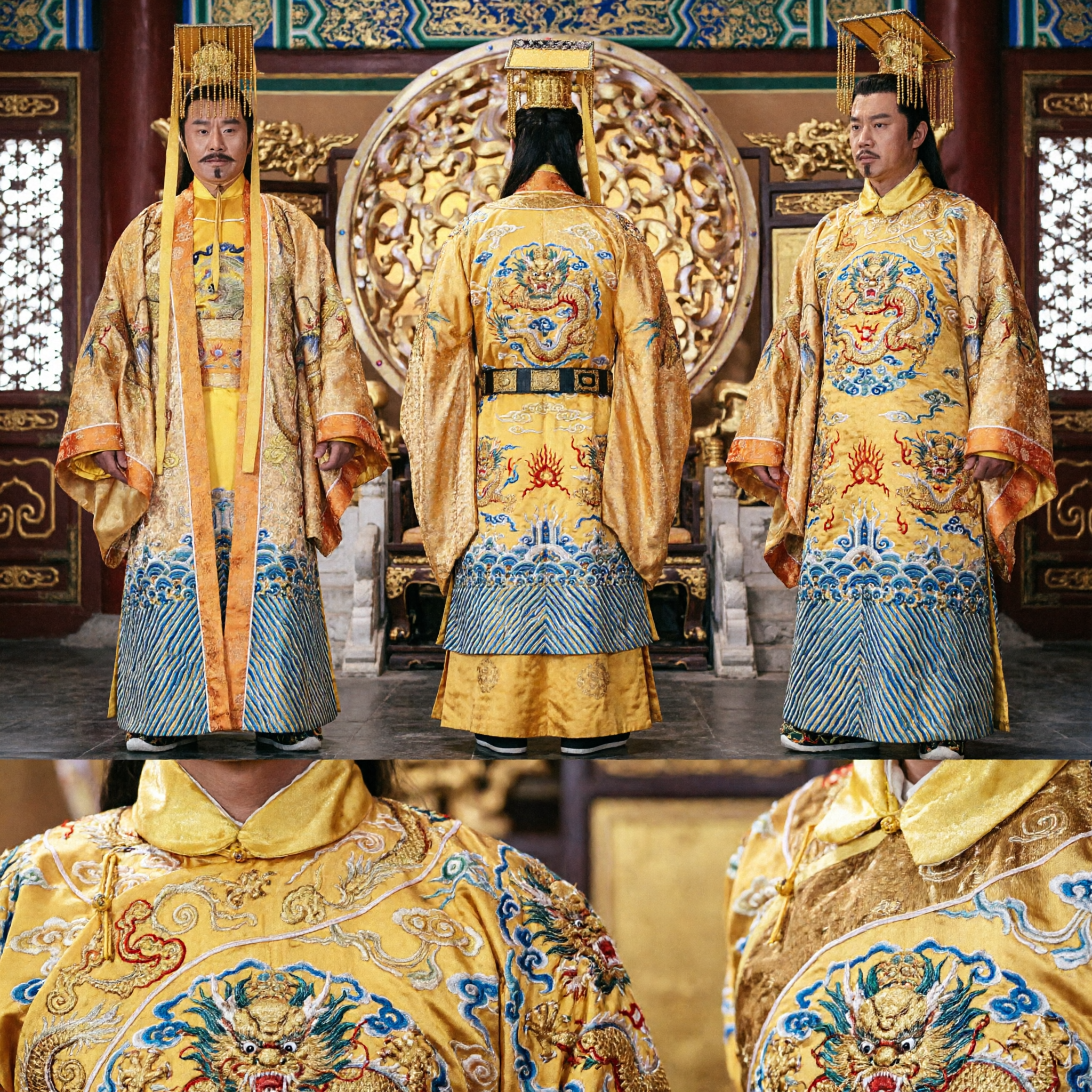 Antikes chinesisches Kaiser-Kostüm für Männer, goldene Drachenrobe mit kaiserlicher Krone, traditionelles Hanfu für Cosplay - Asian Costume