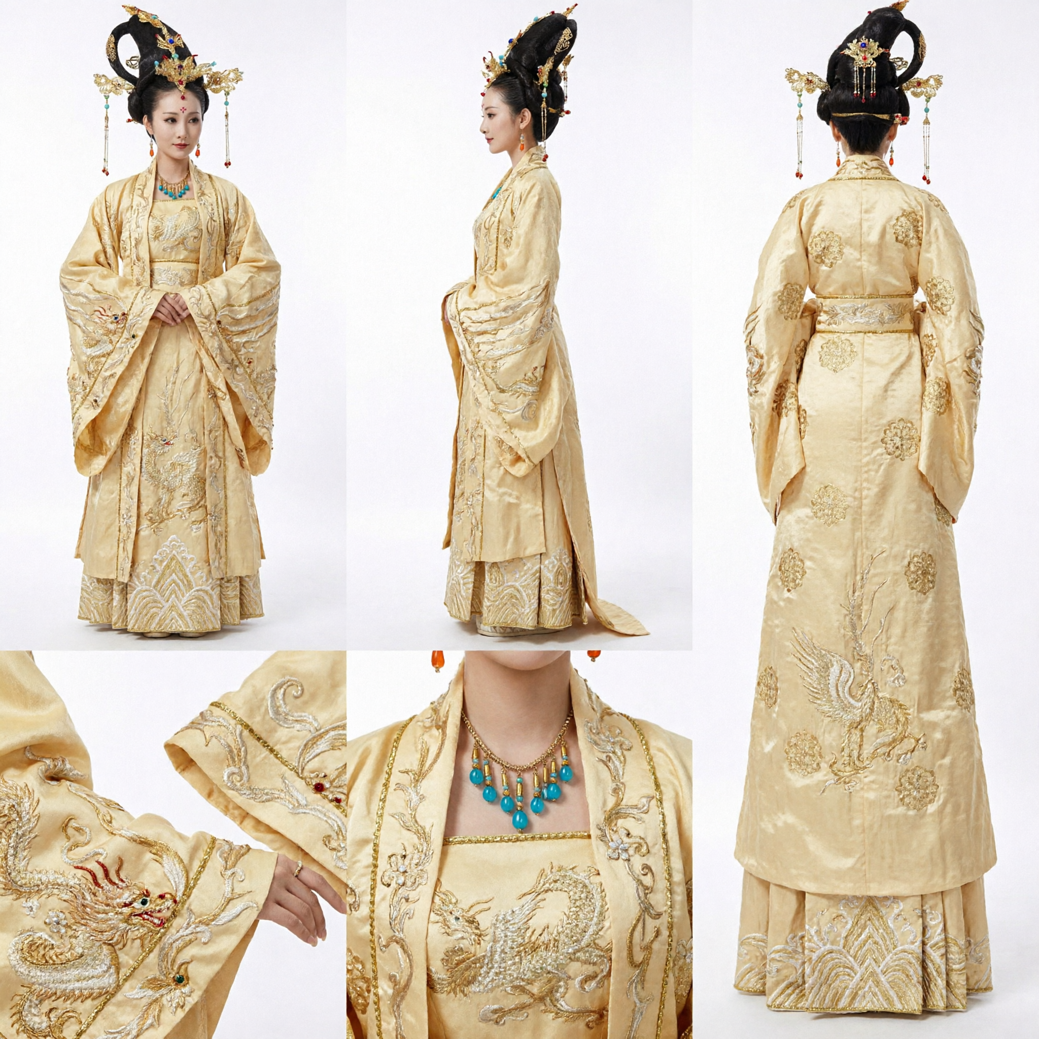 Chinees Traditioneel Tang-dynastie Gouden Keizerin Hanfu Kostuum Oude Paleisdame Geborduurde Jurk voor Vrouwen - Asian Costume