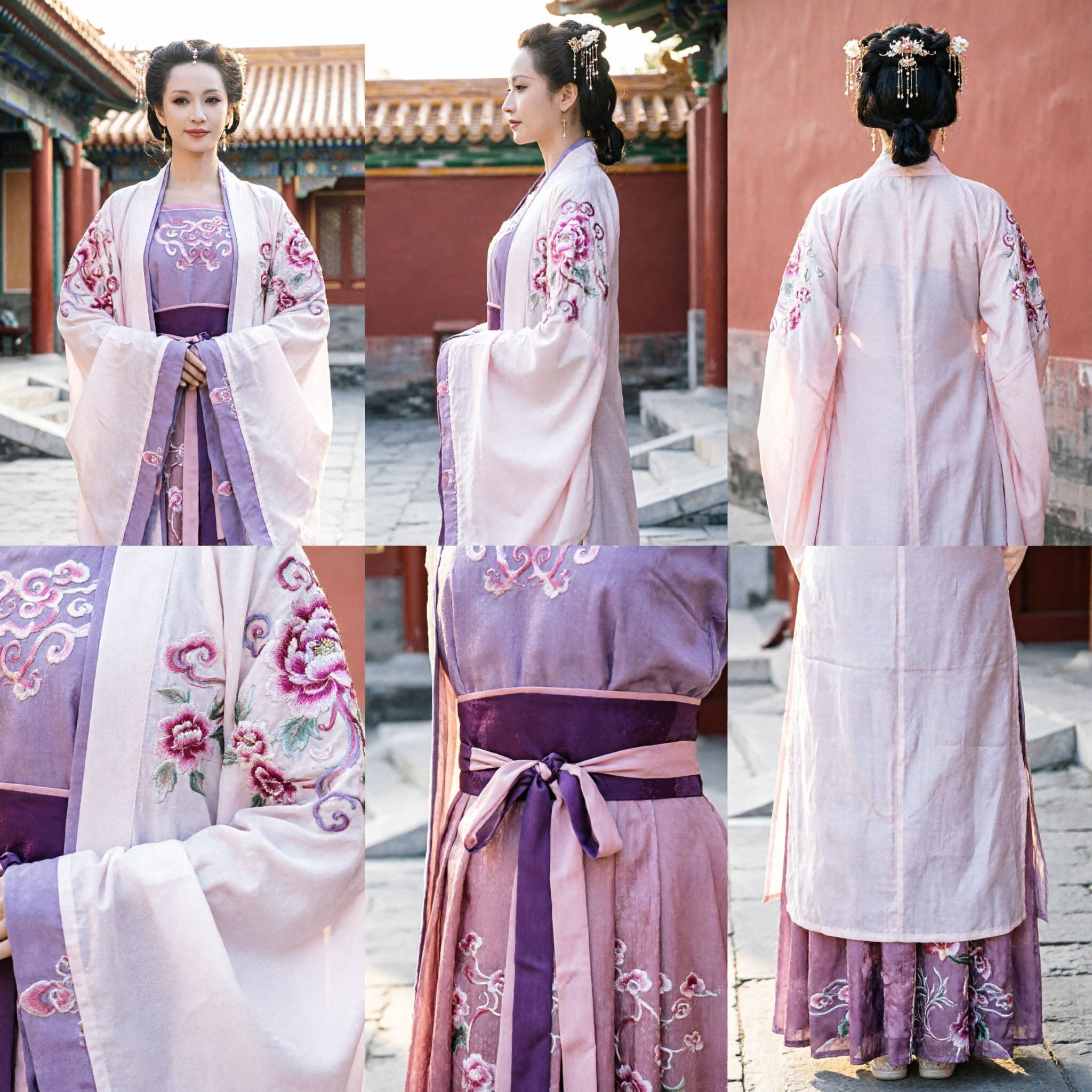 전통 중국 한푸 의상 고대 공주 드레스 흰색 보라색 자수 당나라 궁녀 의상 여성용 - Asian Costume