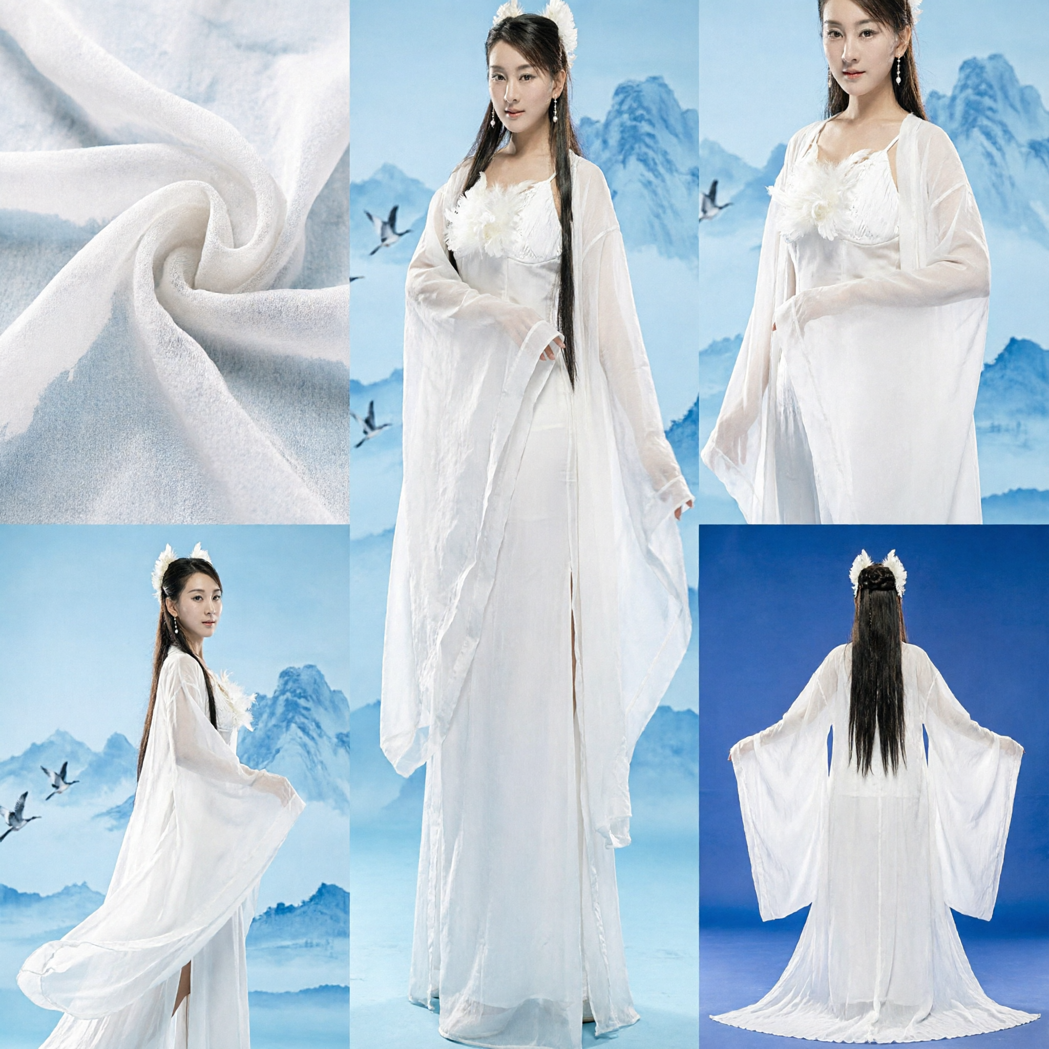 Elegant Wit Oud Chinese Fee Hanfu Kostuum voor Vrouwen Podiumoptreden Cosplay Jurk met Hoofdtooi - Asian Costume