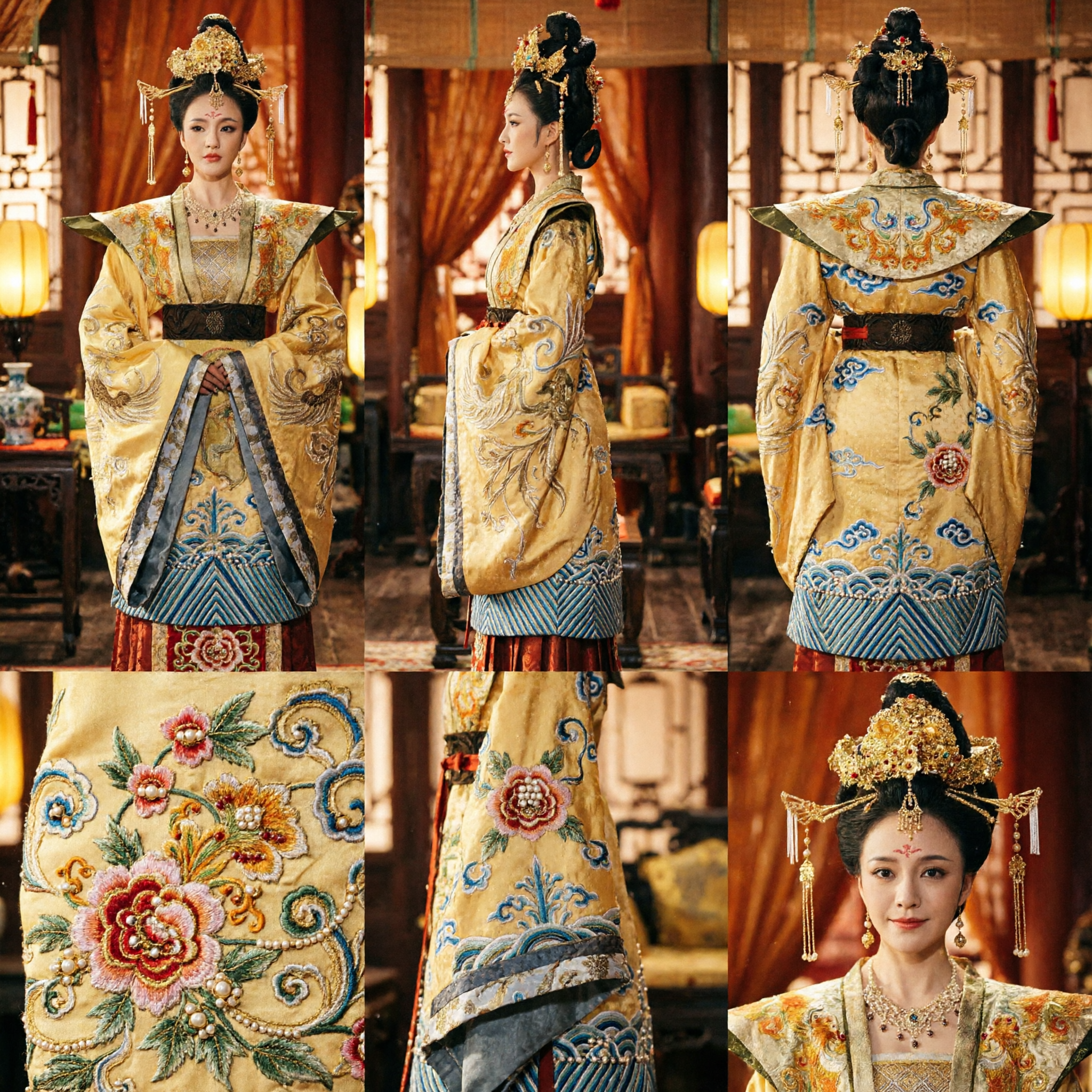 Robe Hanfu d'impératrice du palais chinois ancien - Costume de reine de la dynastie Tang brodé or pour femmes pour spectacle sur scène - Asian Costume