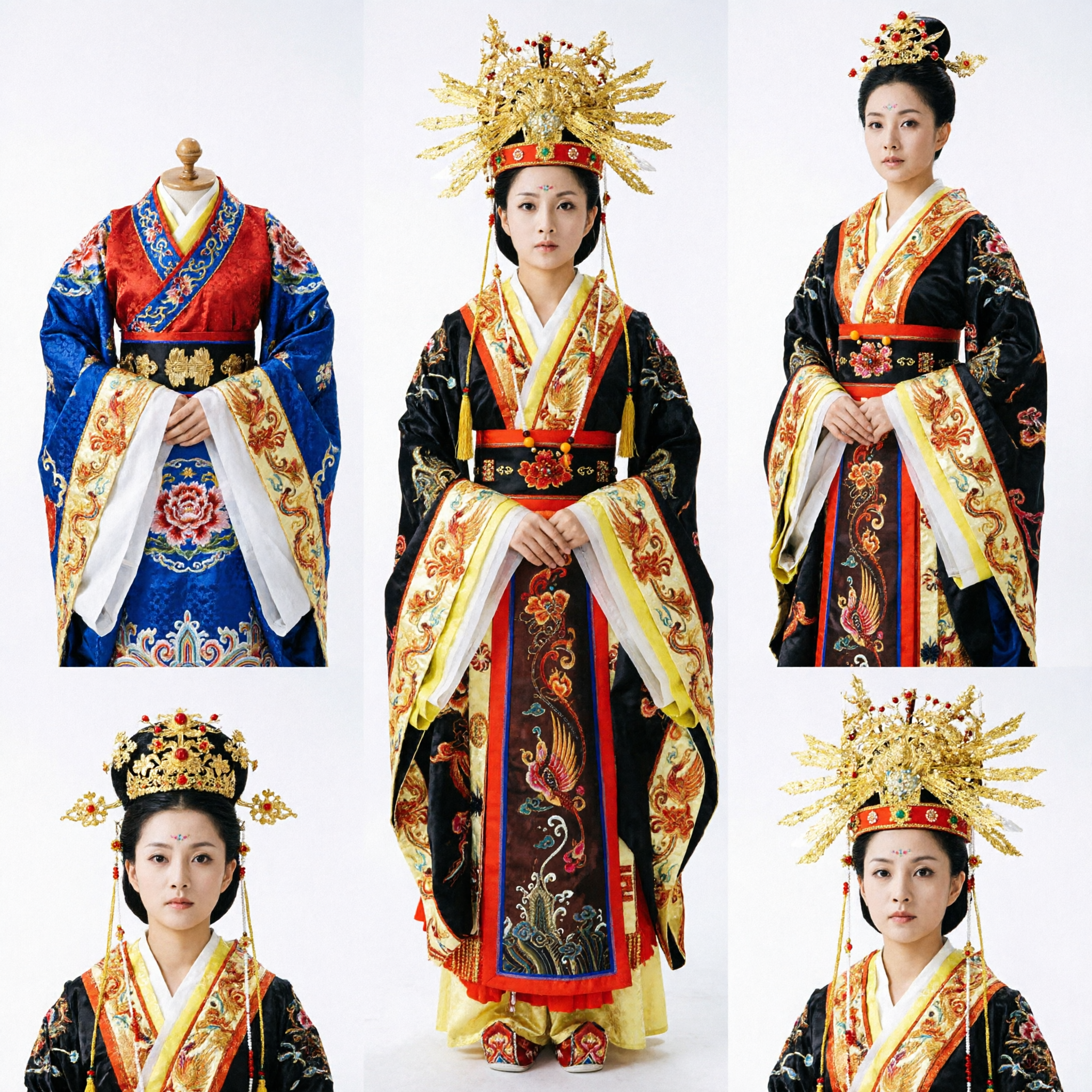 Traje de la Antigua Emperatriz China Túnica Tradicional Negra con Dragón Vestido Hanfu con Tocado para Actuación de Mujer - Asian Costume
