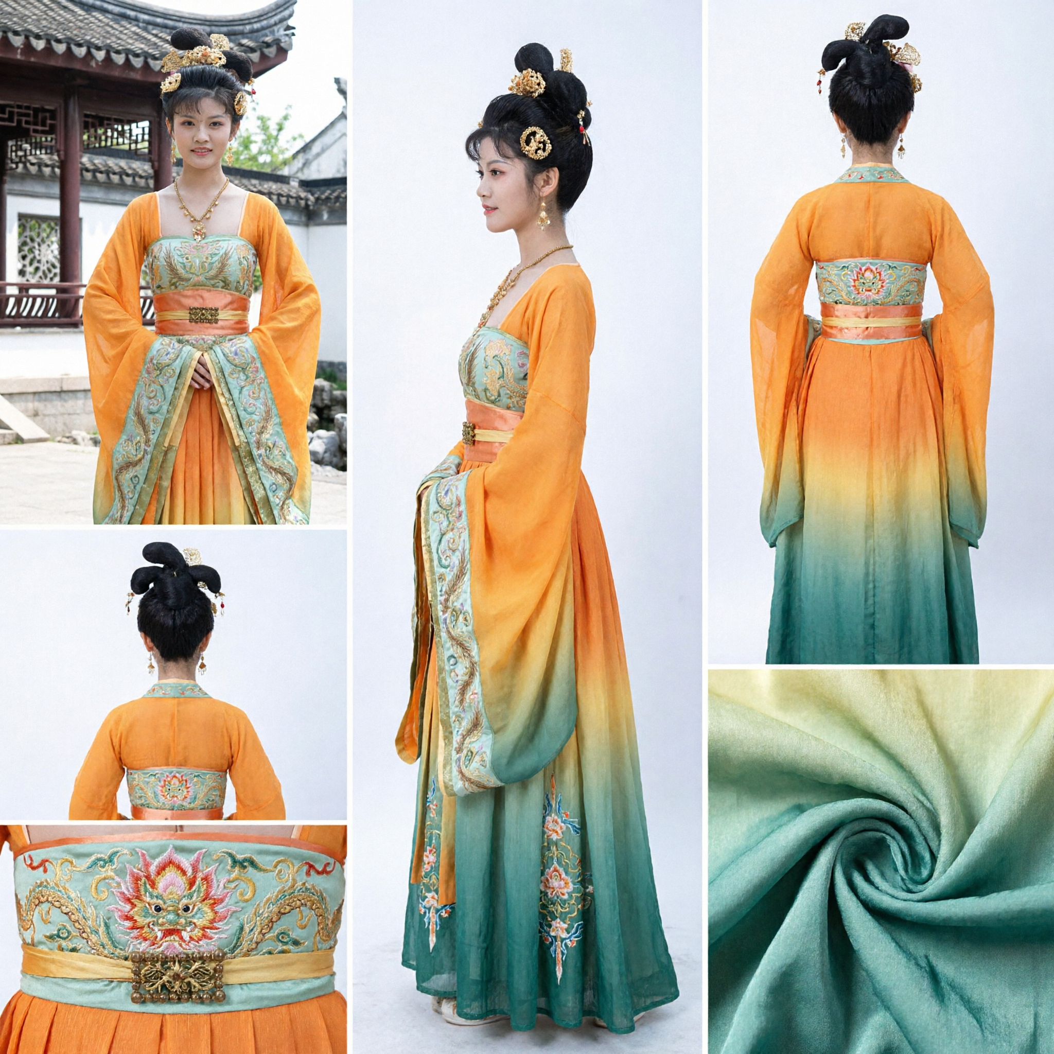 Costume Hanfu de Princesse du Palais de la Dynastie Tang Traditionnelle - Robe Orange pour Femmes - Cosplay et Spectacle - Asian Costume