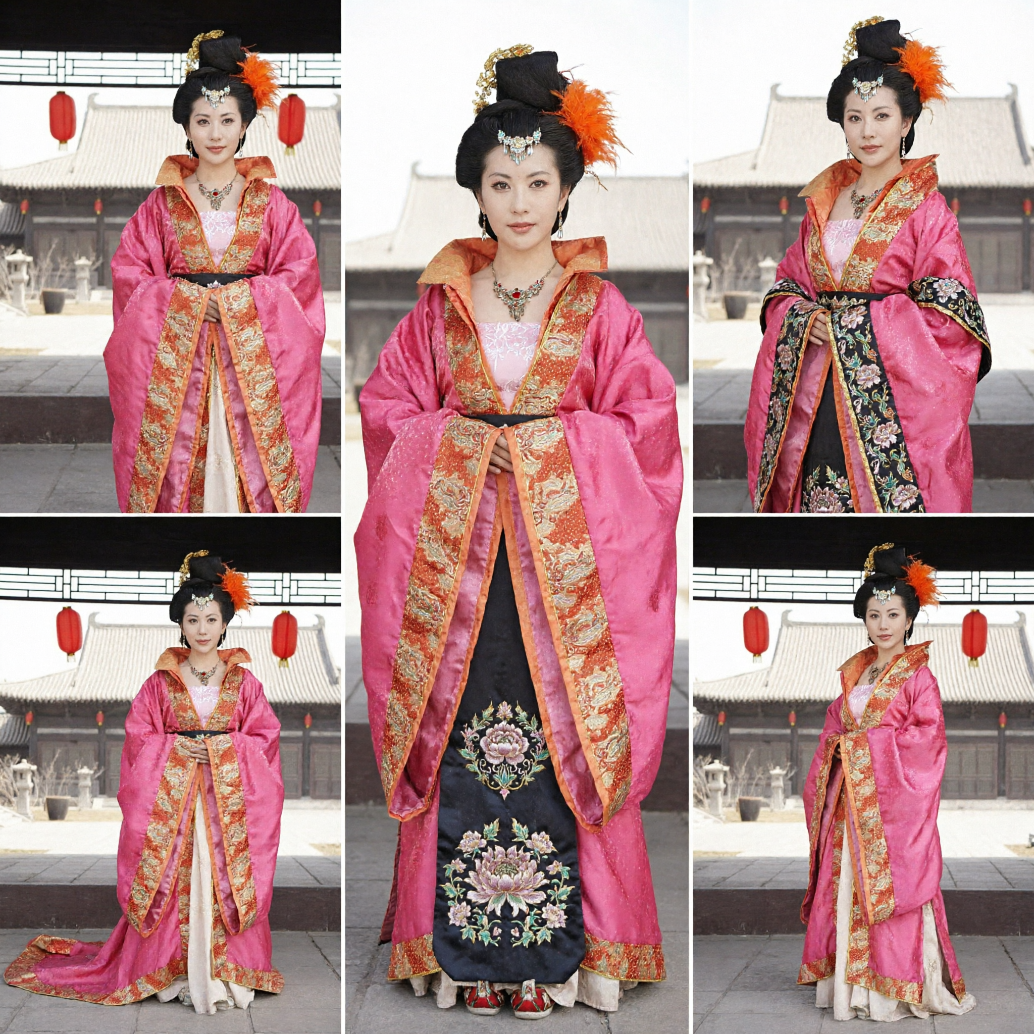 전통 중국 당나라 공주 의상 분홍색 자수 한푸 고대 의상 여성 코스프레 공연용 - Asian Costume