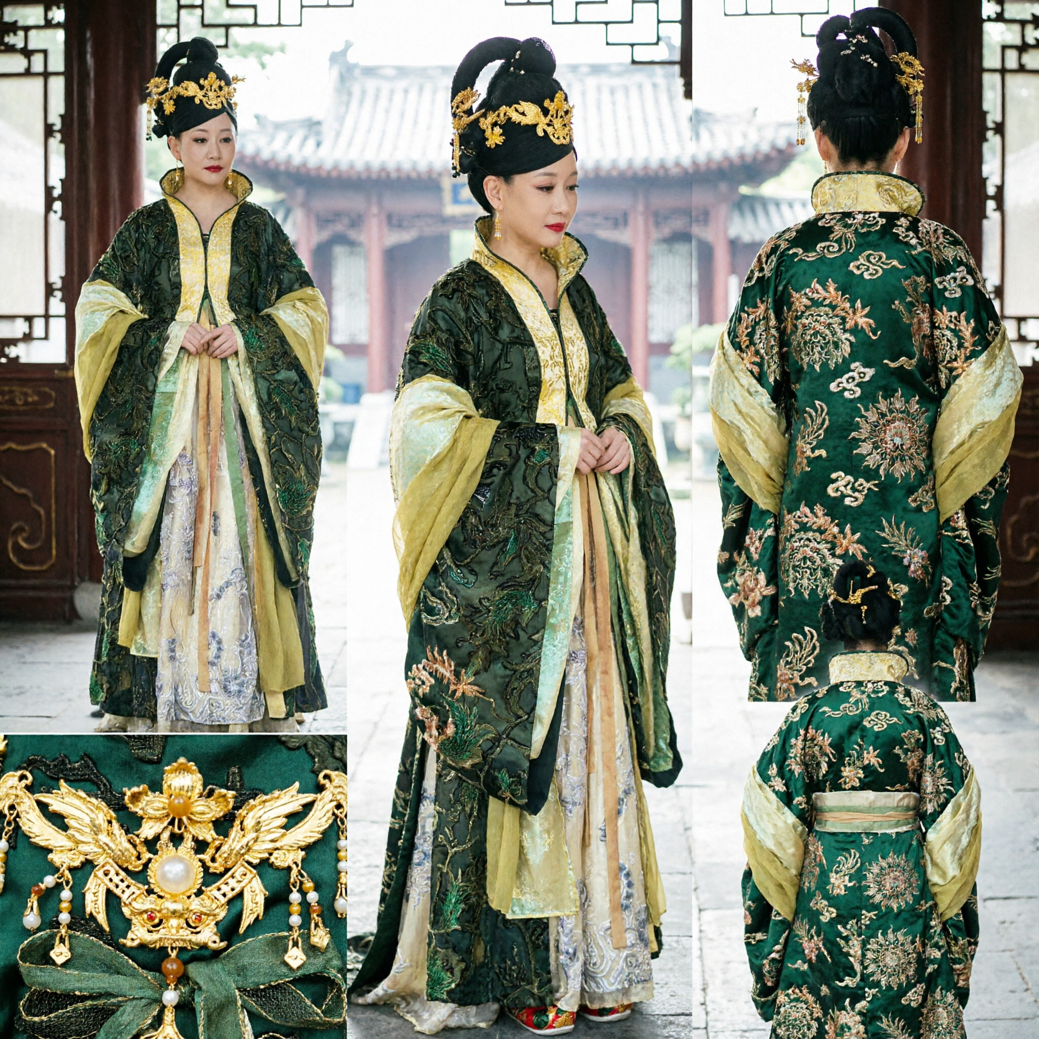 Traje da Imperatriz da Dinastia Tang Chinesa Antiga, Conjunto de Vestido Hanfu Verde Bordado para Mulheres - Asian Costume