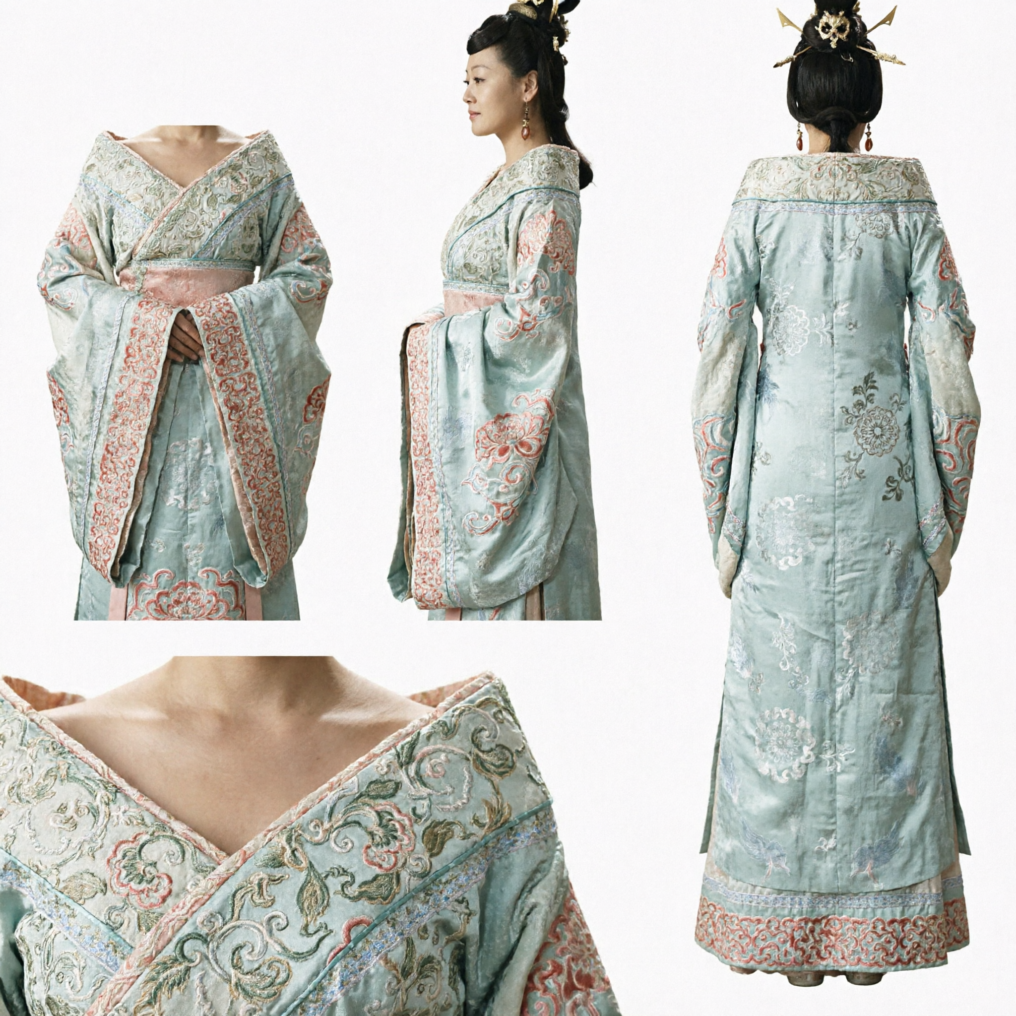 Elegante Traje de Dama del Palacio Hanfu Chino Antiguo Túnica Tradicional Verde Bordada para Mujer - Asian Costume