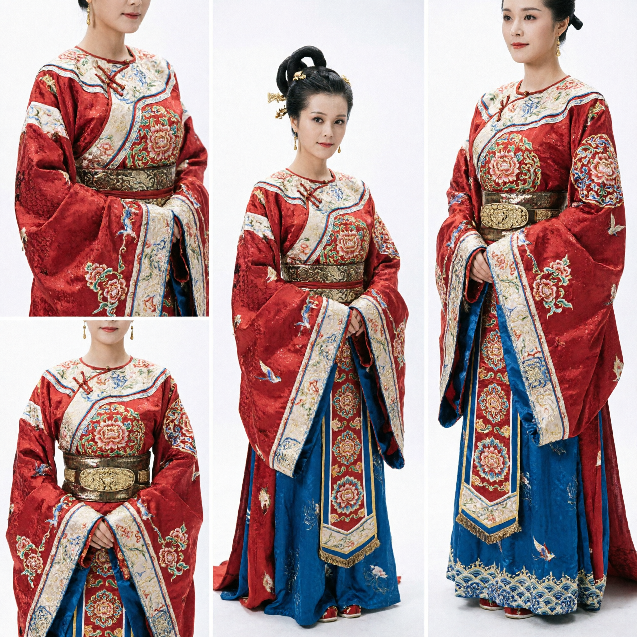 Costume Antico Cinese da Dama di Palazzo della Dinastia Tang Hanfu Rosso e Blu per Cosplay e Spettacolo Donne - Asian Costume