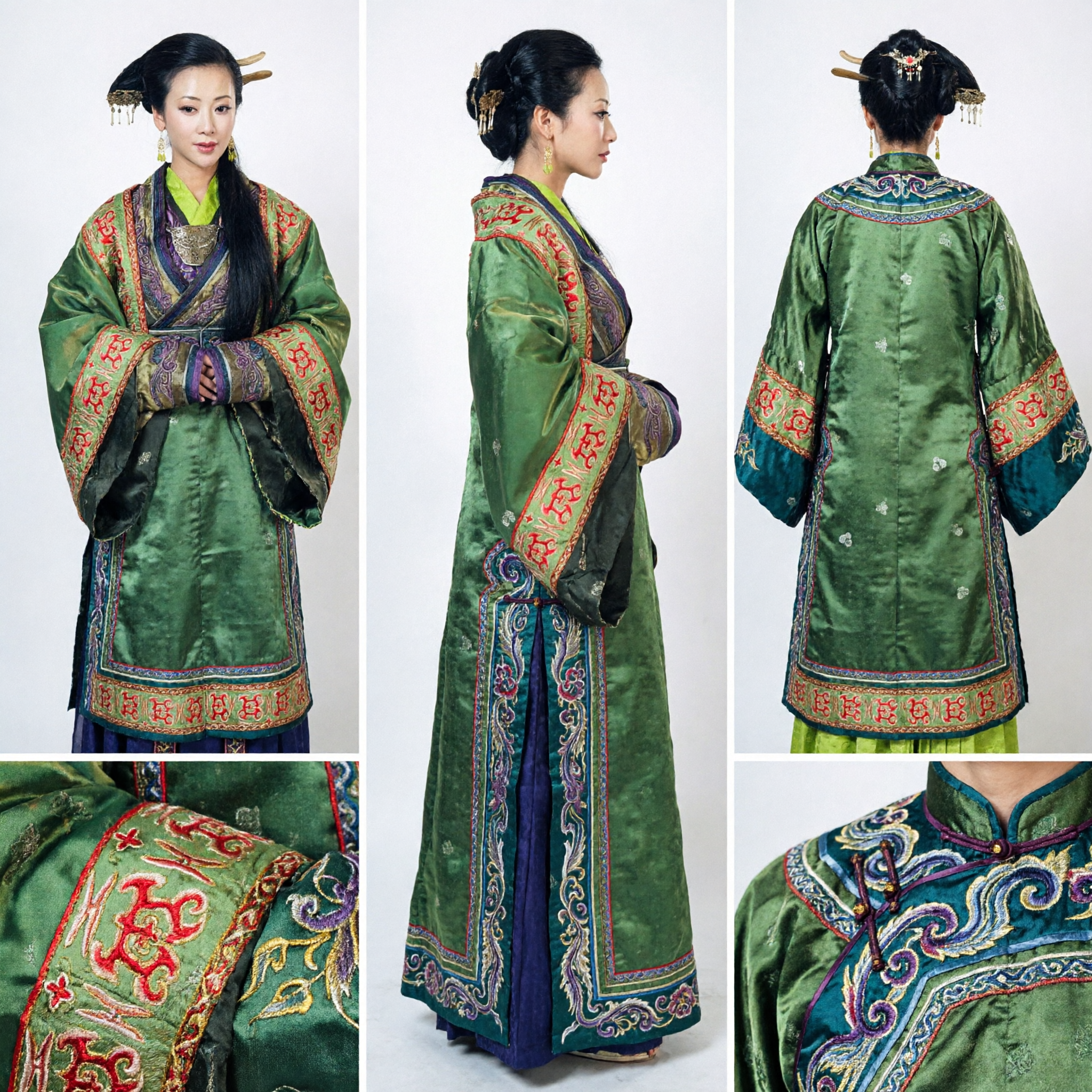 Costume Hanfu Traditionnel Chinois Ancien d'Impératrice Vert, Robe Brodée Élégante pour Femmes pour Cosplay Historique - Asian Costume