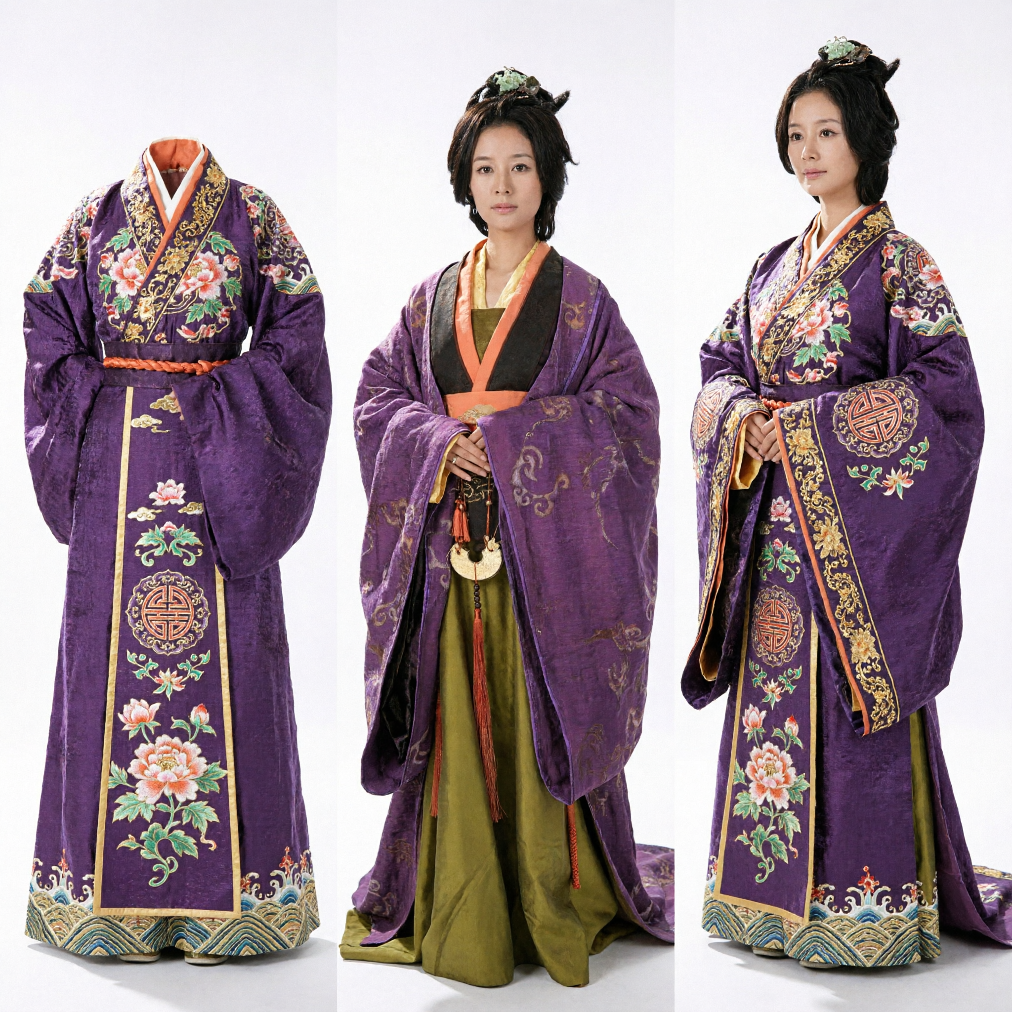 Damen Traditionelles Chinesisches Hanfu Kostüm Antike Adelsdame Lila Robe Grüner Rock Historisches Cosplay - Asian Costume