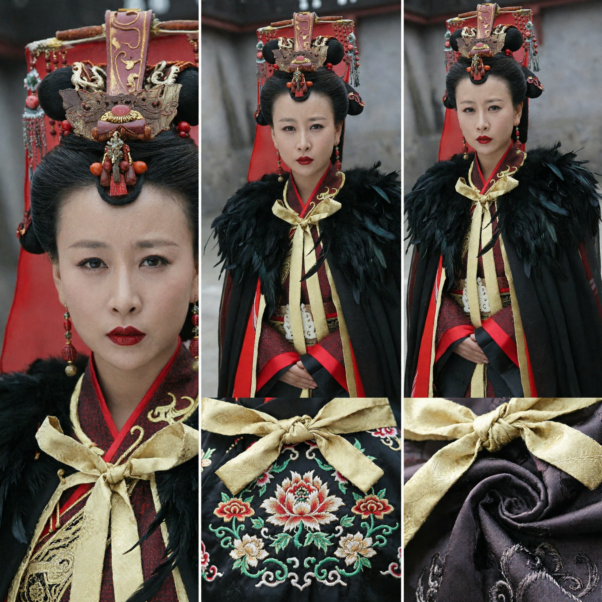 Costume d'Impératrice Royale Chinoise Ancienne, Tenue de Cosplay de Drama Historique avec Cape à Plumes Noires - Asian Costume