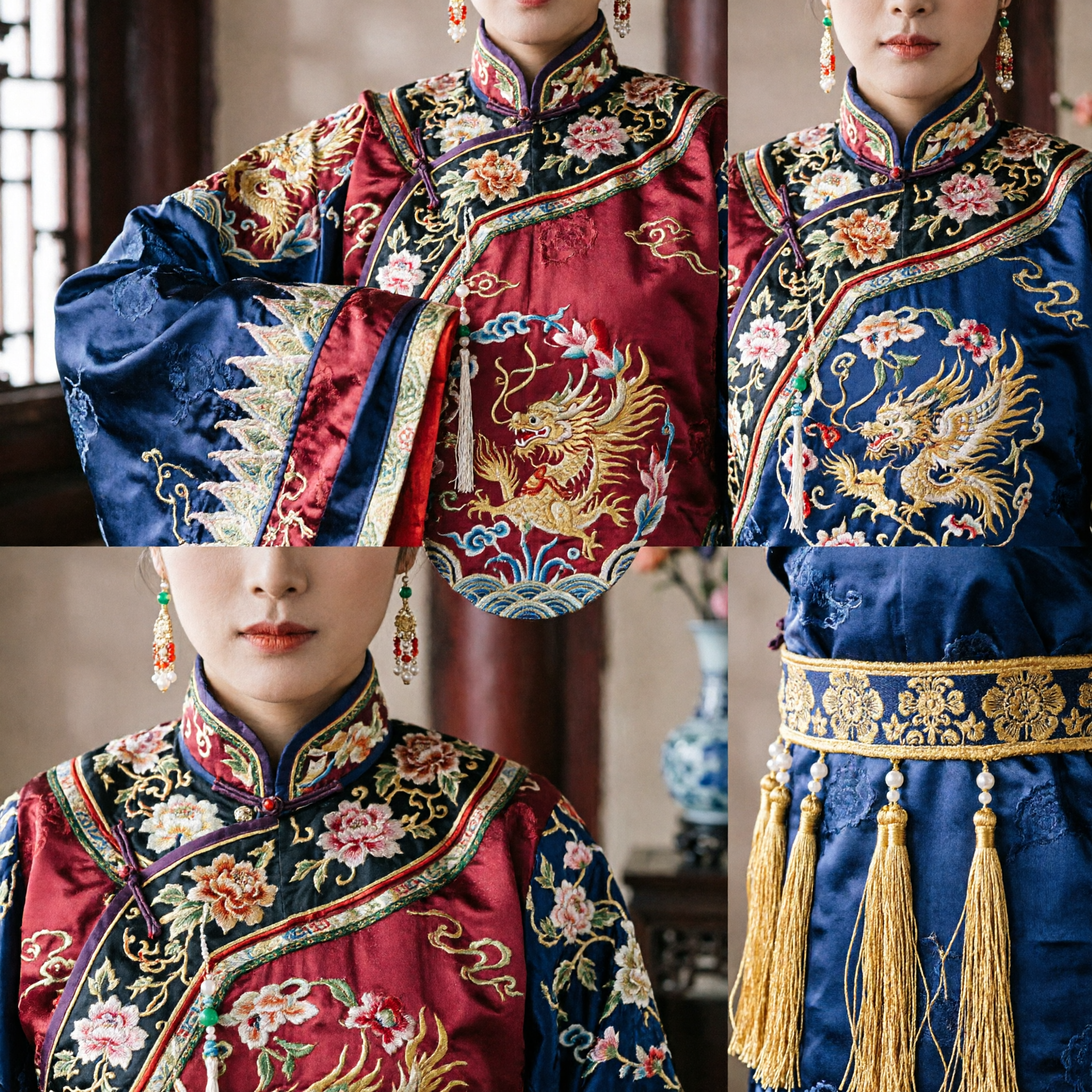 Traje Tradicional de la Emperatriz de la Dinastía Tang, Hanfu Rojo y Negro Bordado con Corona Fénix para Mujeres - Asian Costume