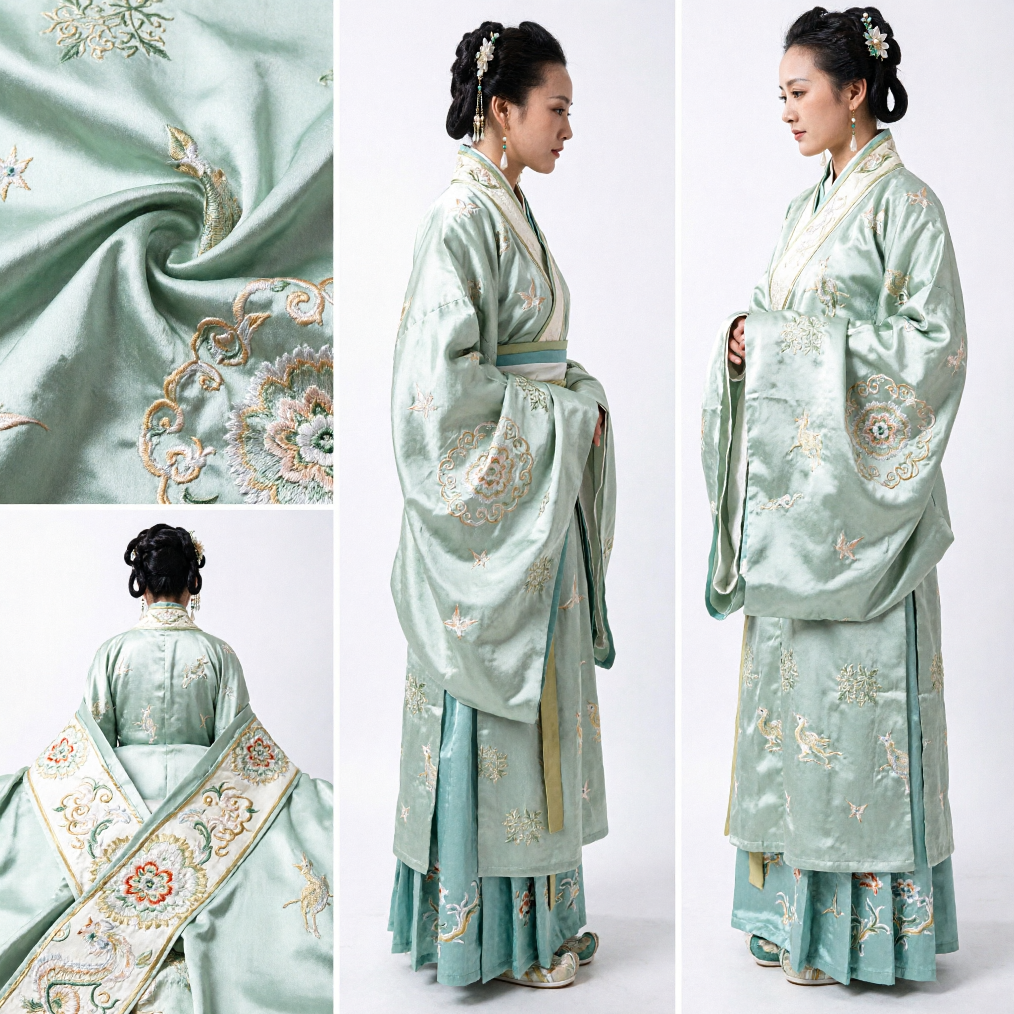 Traje Tradicional Hanfu Chinês Antigo Robe Vestido de Gola Cruzada Verde Pálido para Performance no Palco Feminina - Asian Costume