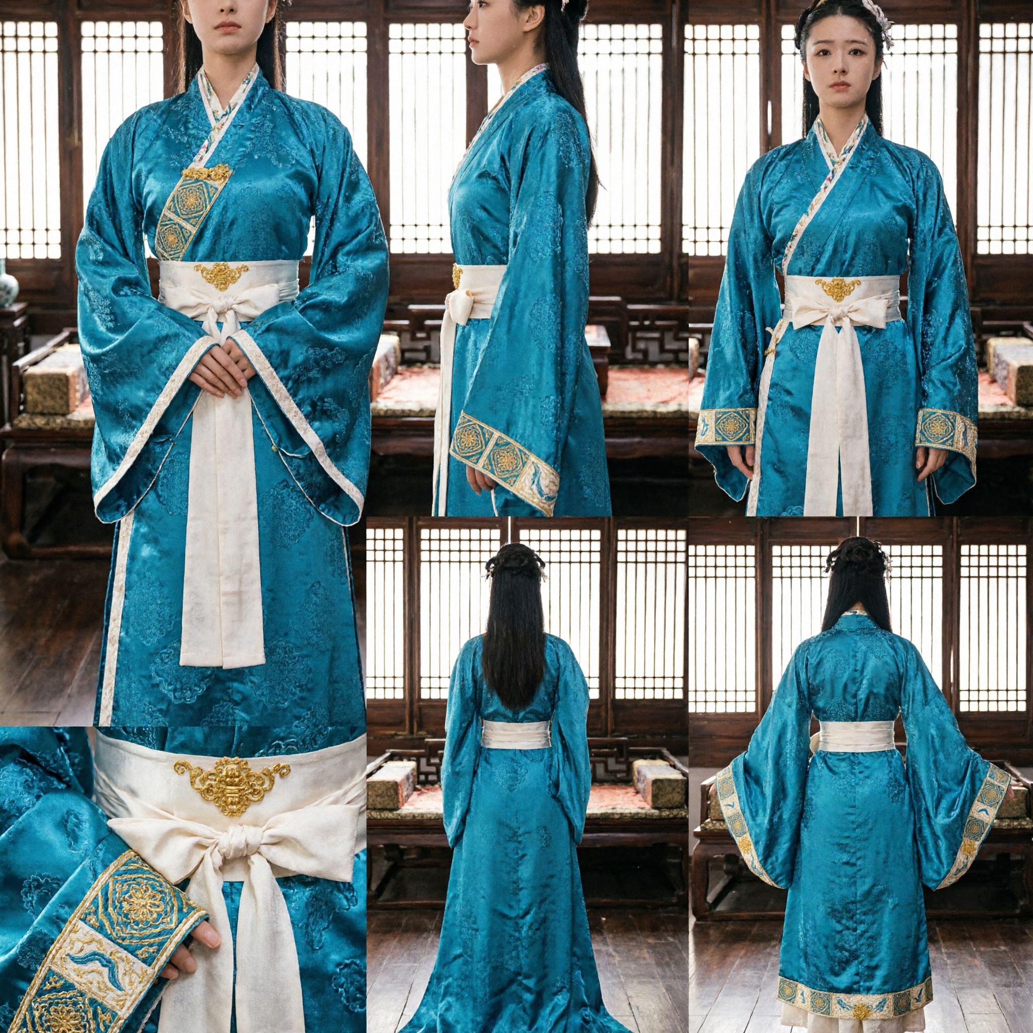 Traje de Dama do Palácio Antigo Chinês Tradicional Robe Hanfu Azul-petróleo para Cosplay de Drama Histórico Feminino - Asian Costume