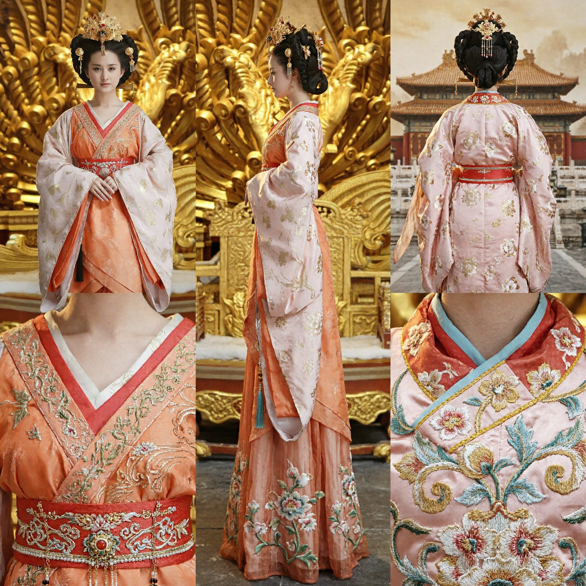 Elegant Traditioneel Chinees Tang Dynastie Hanfu Kostuum Perzik Oranje Oude Prinsesjurk voor Vrouwen - Asian Costume
