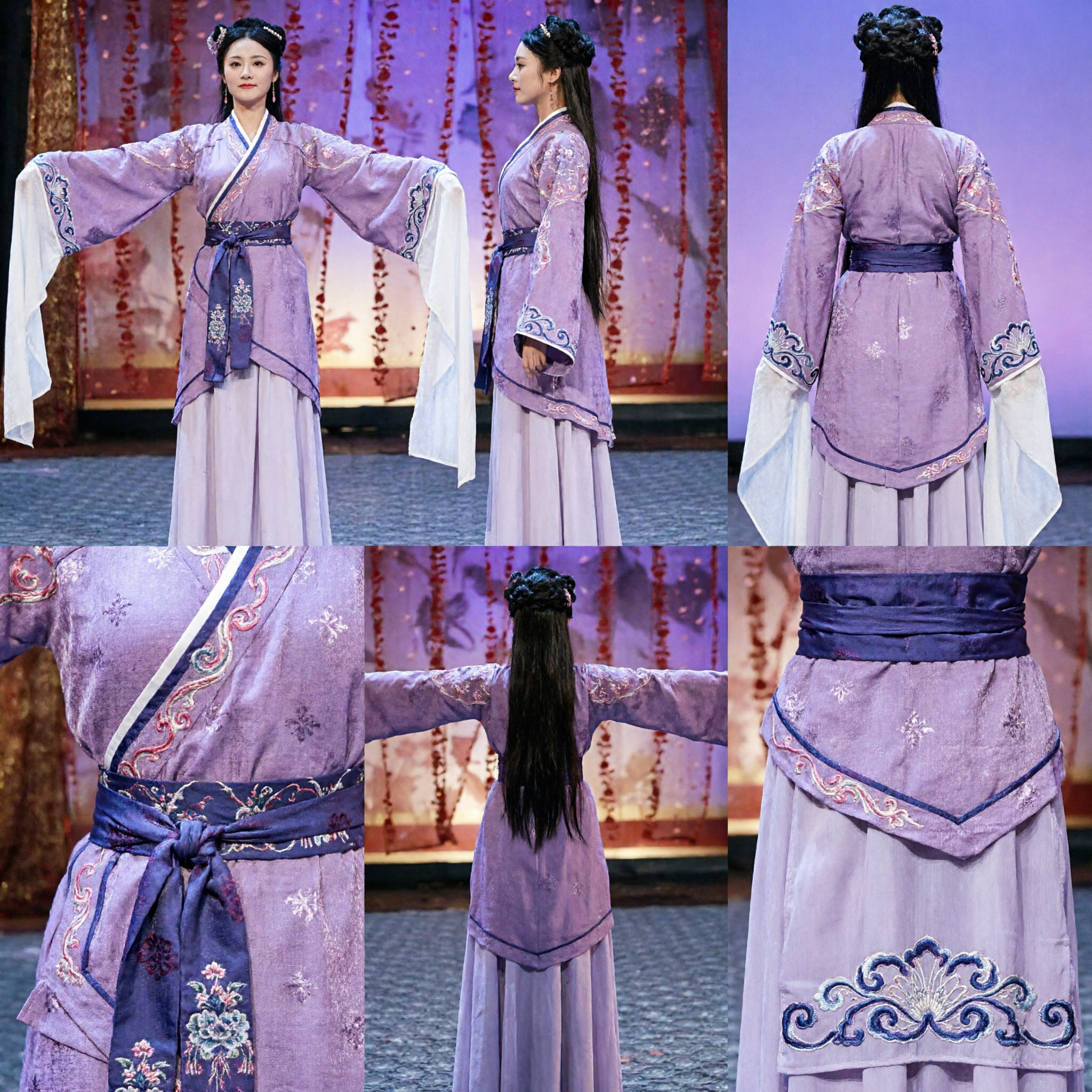 Costume tradizionale cinese Hanfu viola per donne, completo da performance di danza di palazzo antico con lunghe maniche ad acqua - Asian Costume