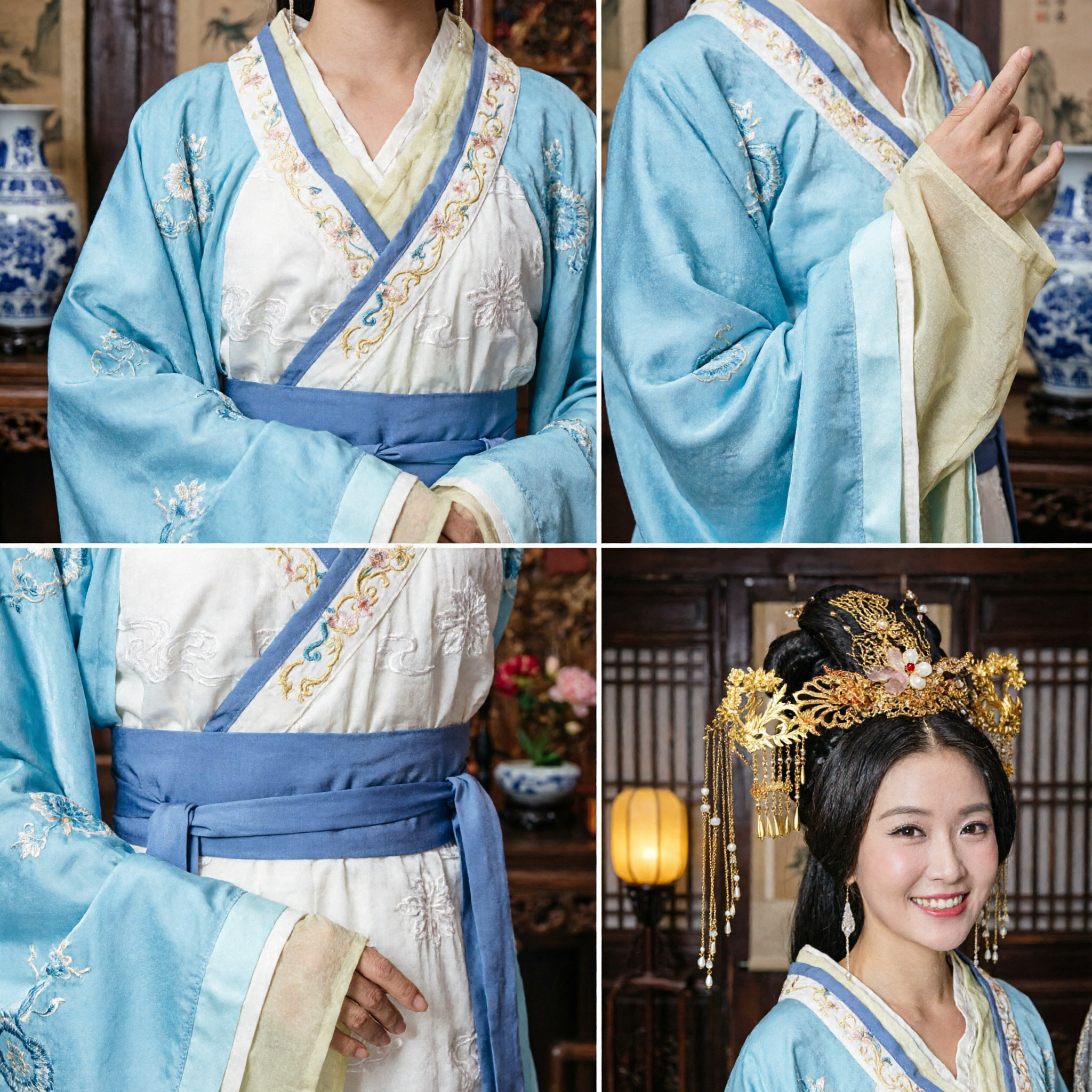 Elegantes hellblaues antikes chinesisches Hanfu-Kleid, traditionelles Palastdame-Kostüm für Frauen historisches Cosplay und Bühnenaufführung - Asian Costume