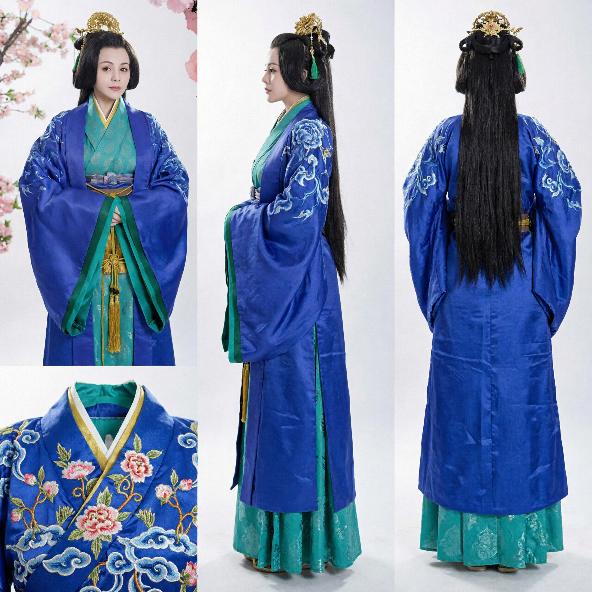 Traje Antigo Tradicional Hanfu Azul Elegante, Vestido Histórico Chinês para Mulheres para Cosplay e Performance de Palco - Asian Costume