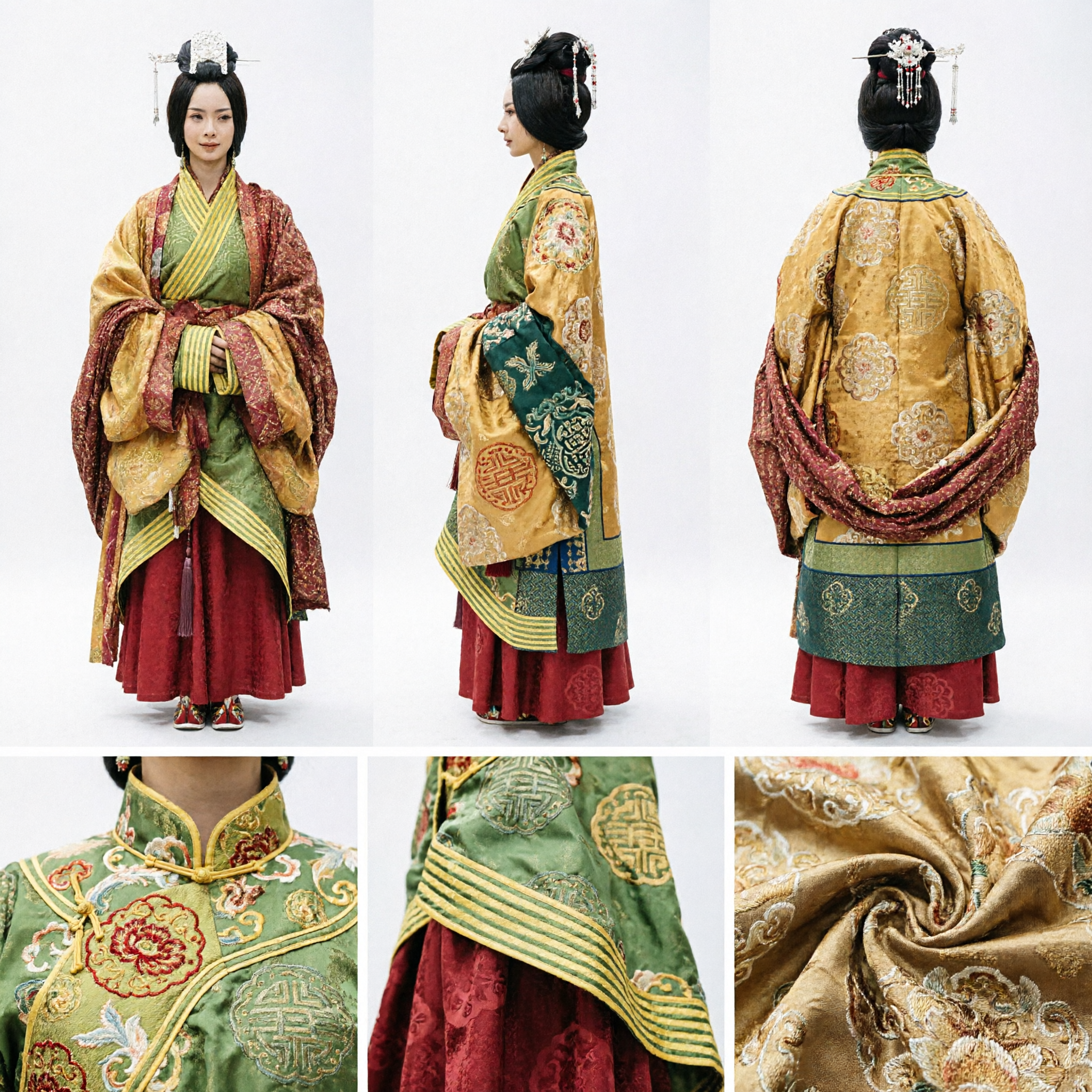 Traditionelles chinesisches Hanfu antikes Han-Dynastie-Kostüm, Damen gelb-grünes Gewand für historisches Cosplay - Asian Costume