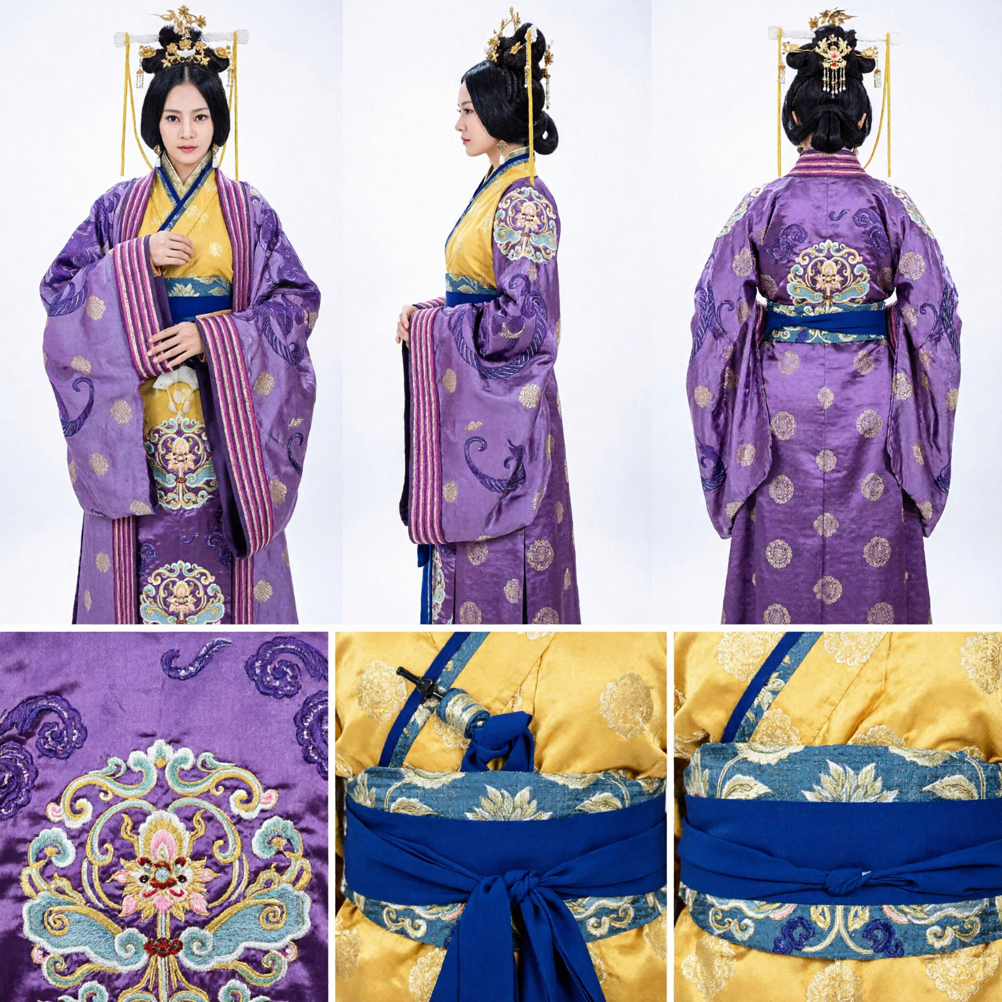 Costume da Principessa Reale Antica Cinese Hanfu, Veste Ricamata Viola, Abito per Cosplay di Dramma Storico per Donne - Asian Costume