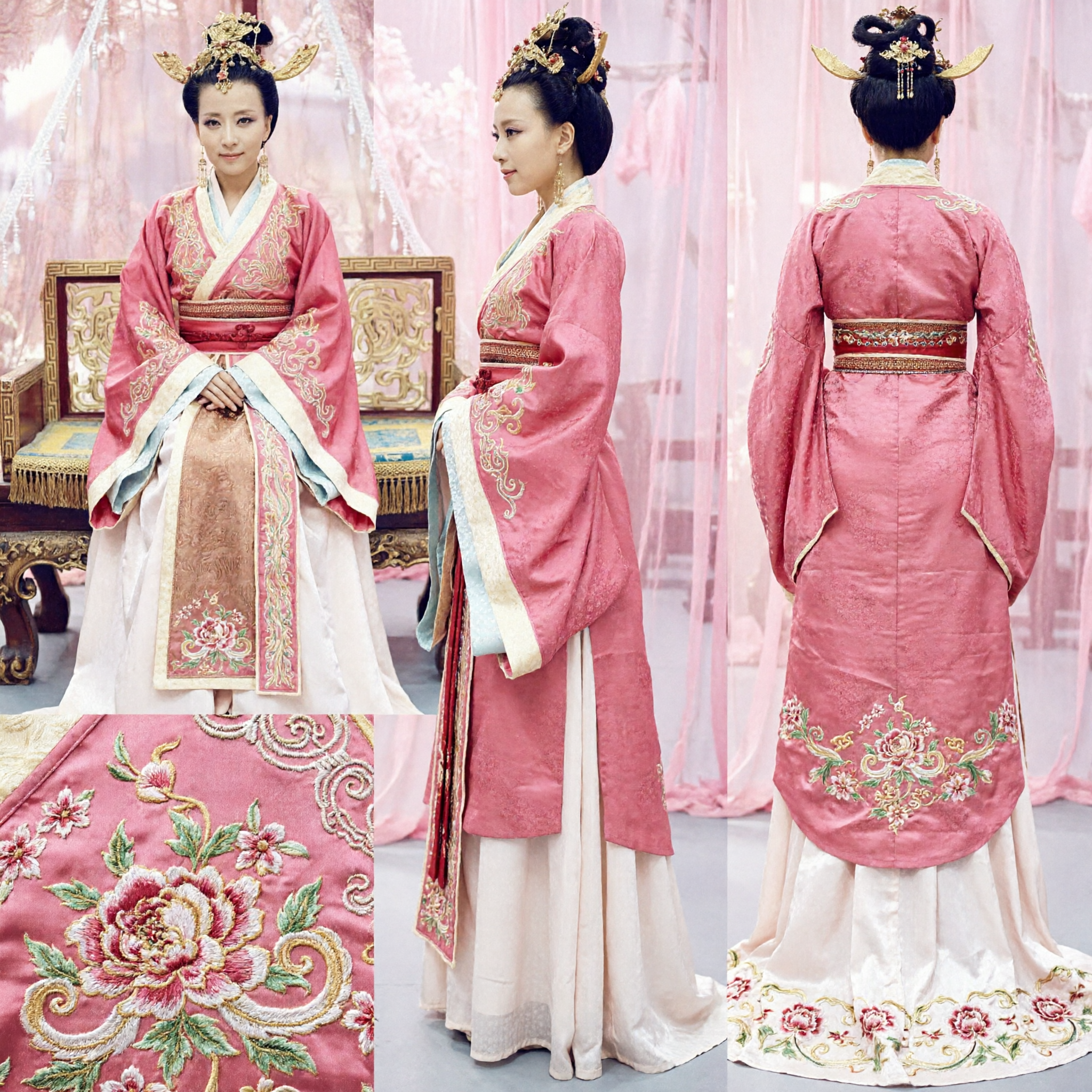 Elegant Roze Chinees Traditioneel Hanfu-kostuum Oud Keizerin Gewaad met Goud Borduurwerk voor Vrouwen Cosplay - Asian Costume