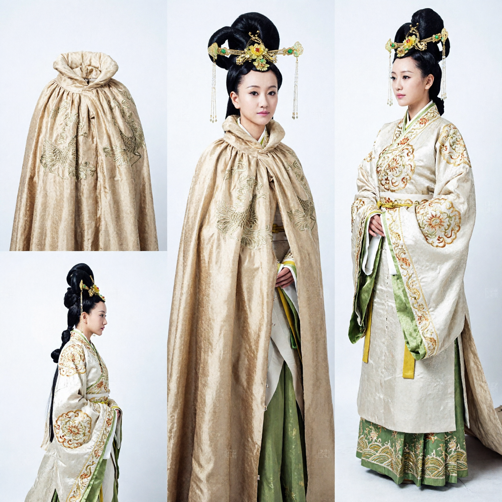 Manto Hanfu Chinês Tradicional para Mulheres Bordado Dourado com Gola de Pele Traje de Drama Histórico Antigo - Asian Costume