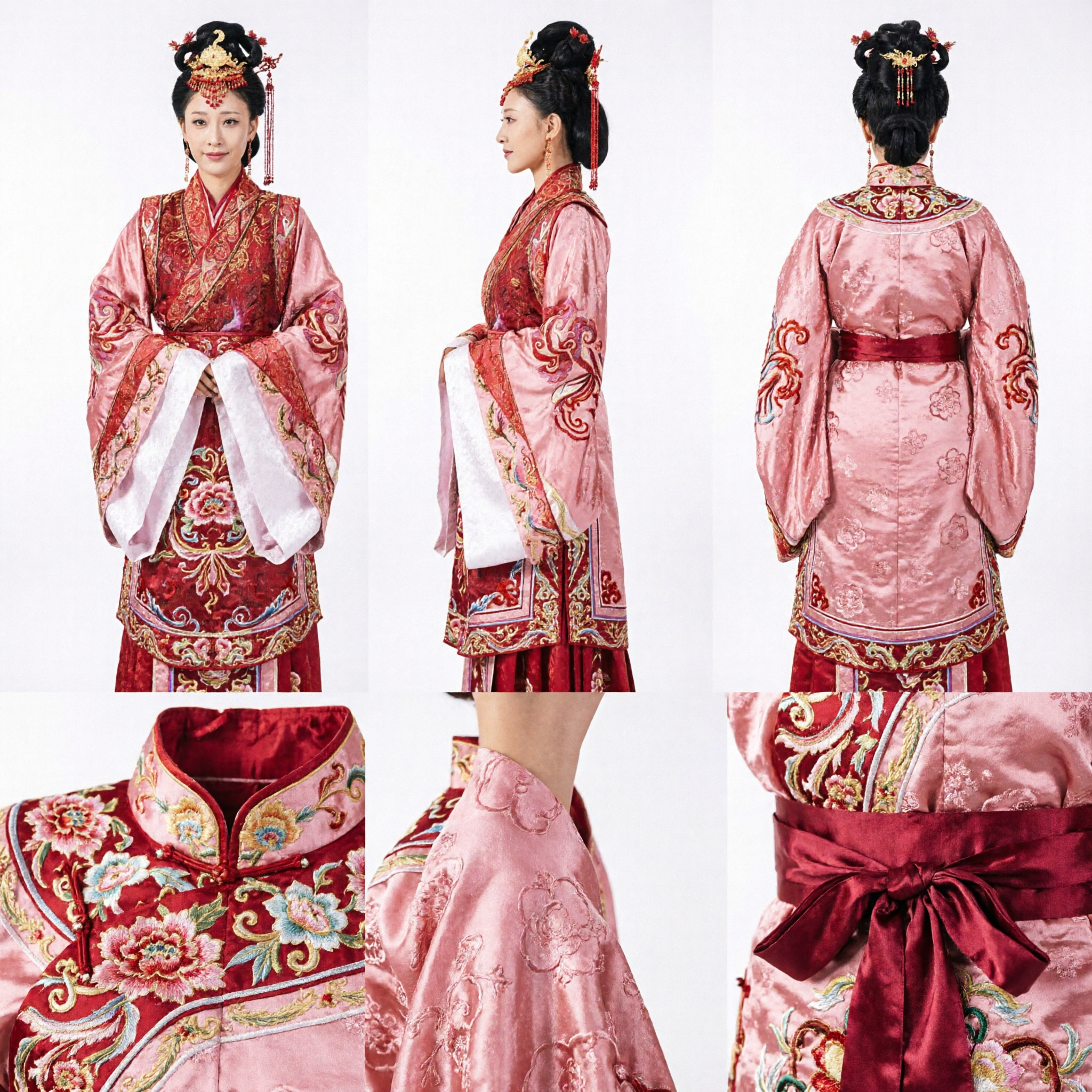 古代中国姫君ウェディングハンフー衣装 ピンク刺繍伝統ドレス 女性コスプレ用 - Asian Costume