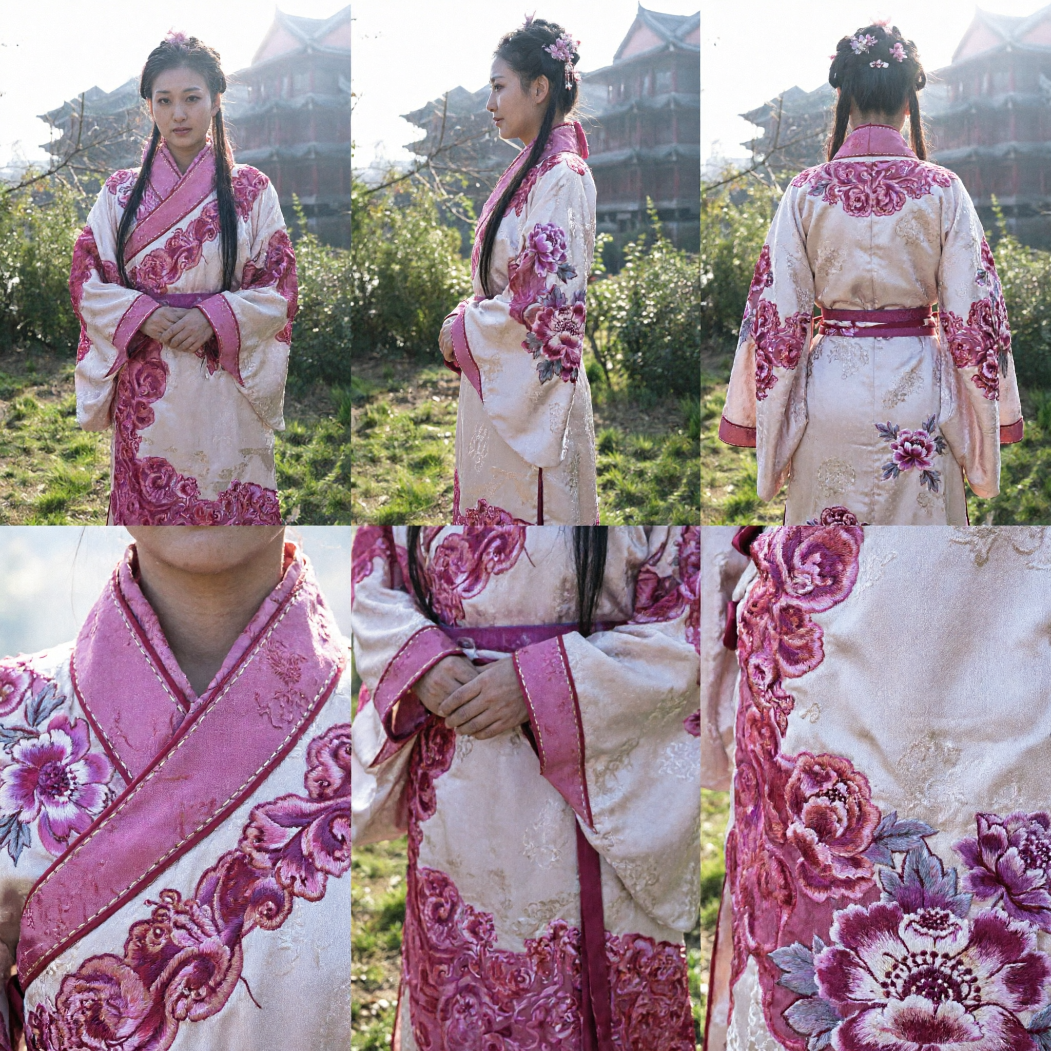 Traditionelles chinesisches rosa blumenbesticktes Hanfu-Kostüm, antikes Prinzessinnenkleid für Frauen-Cosplay und Auftritte - Asian Costume