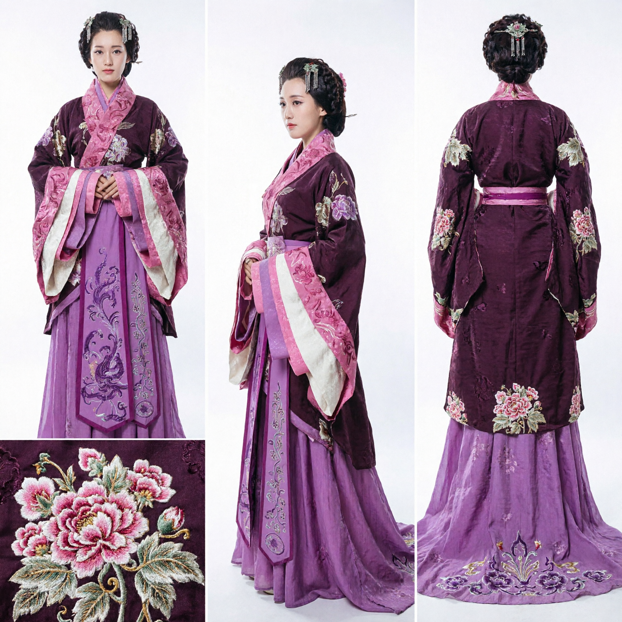 Abito Hanfu da dama di palazzo cinese antico tradizionale viola con ricami floreali per donne cosplay - Asian Costume