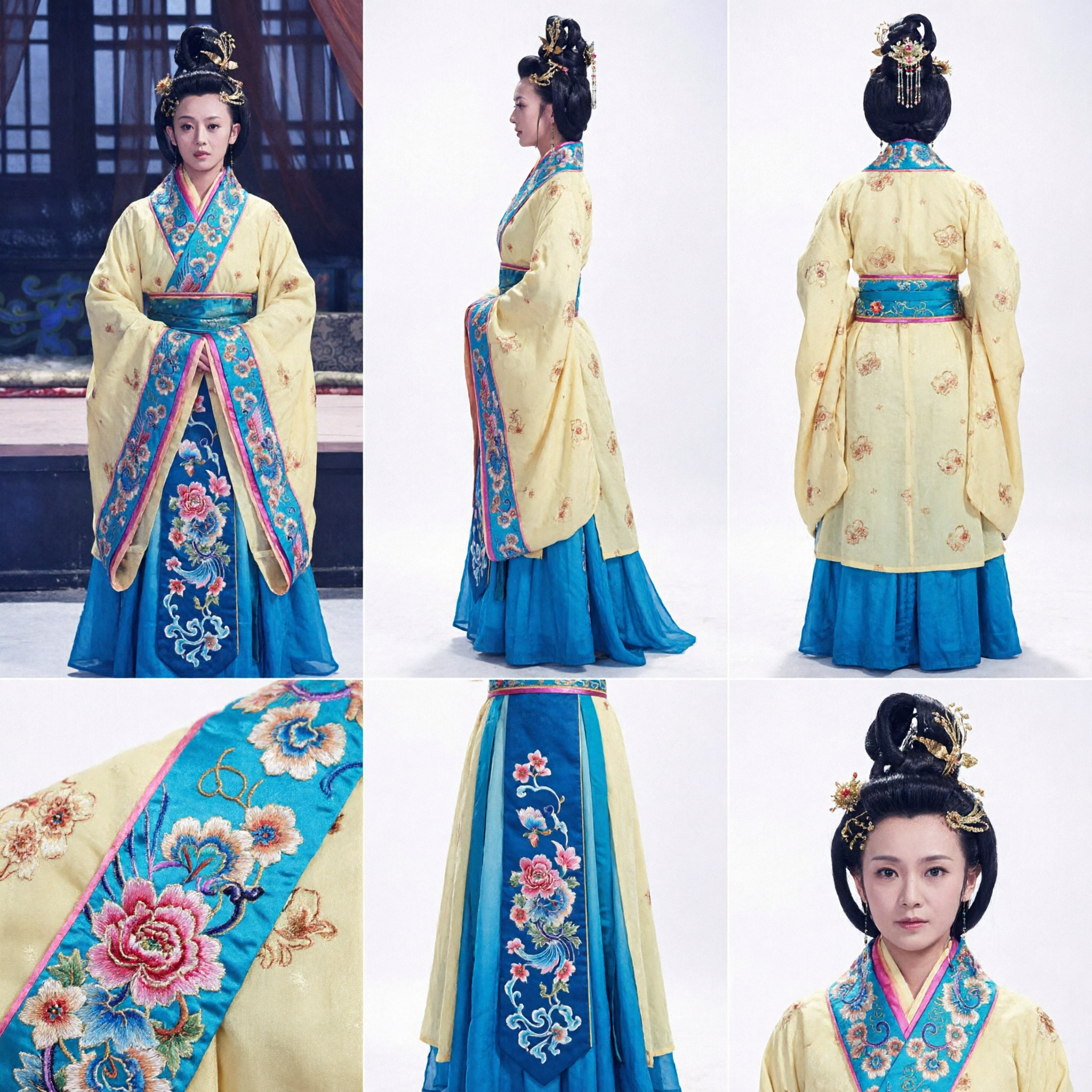 Traje de Dama do Palácio Antigo Tradicional Chinês, Robe Hanfu Amarelo Bordado para Cosplay de Drama Histórico Feminino - Asian Costume