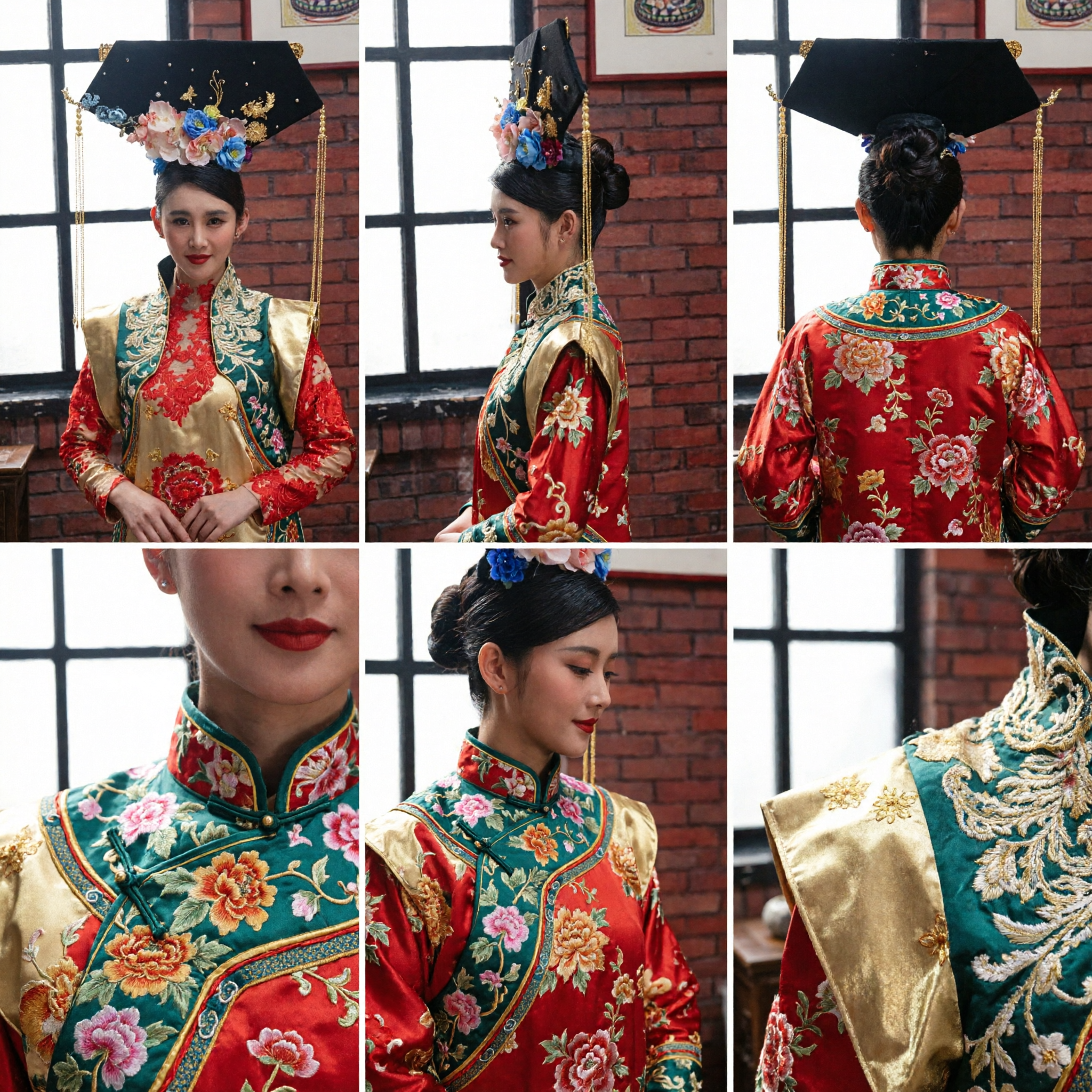 Coiffe d'Impératrice de la Dynastie Qing Chinoise Ancienne, Accessoires Capillaires Traditionnels Mandchous avec Fleurs pour Cosplay et Spectacles Femmes - Asian Costume