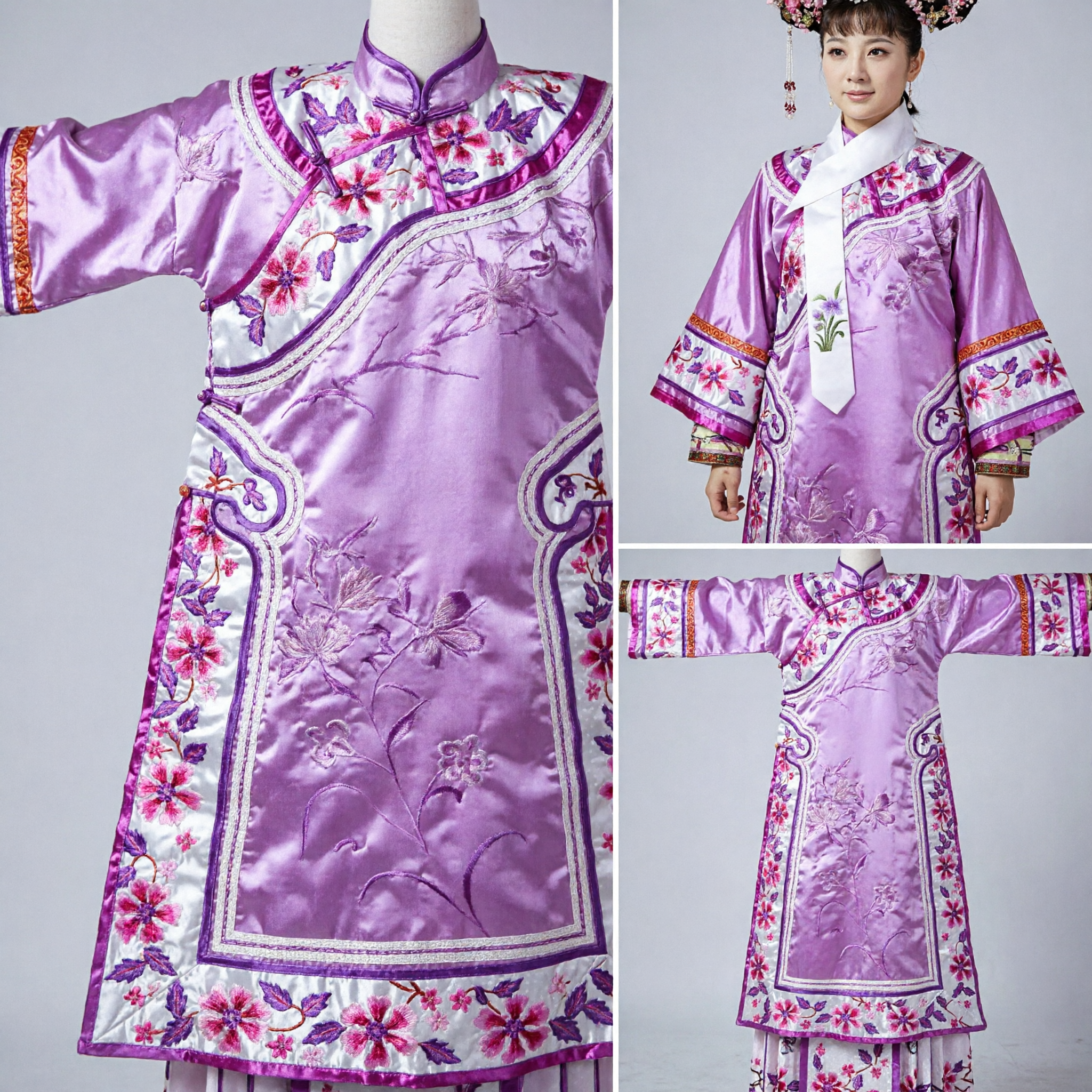 보라색 청나라 황실 후궁 의상 전통 중국 자수 궁중 드라마 한푸 드레스 여성용 - Asian Costume