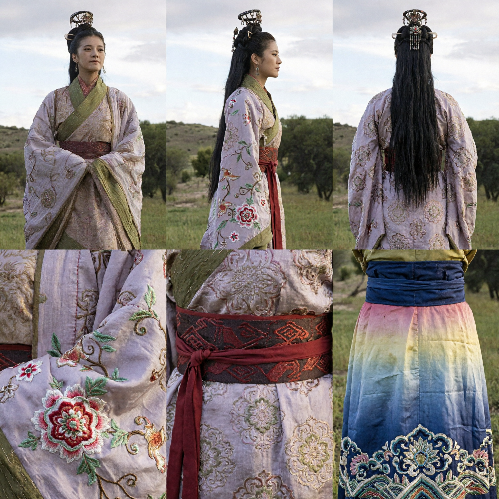 Starożytny chiński kostium Hanfu dla kobiet z okresu Trzech Królestw, suknia na historyczny dramat i cosplay, zielono-beżowa szata - Asian Costume