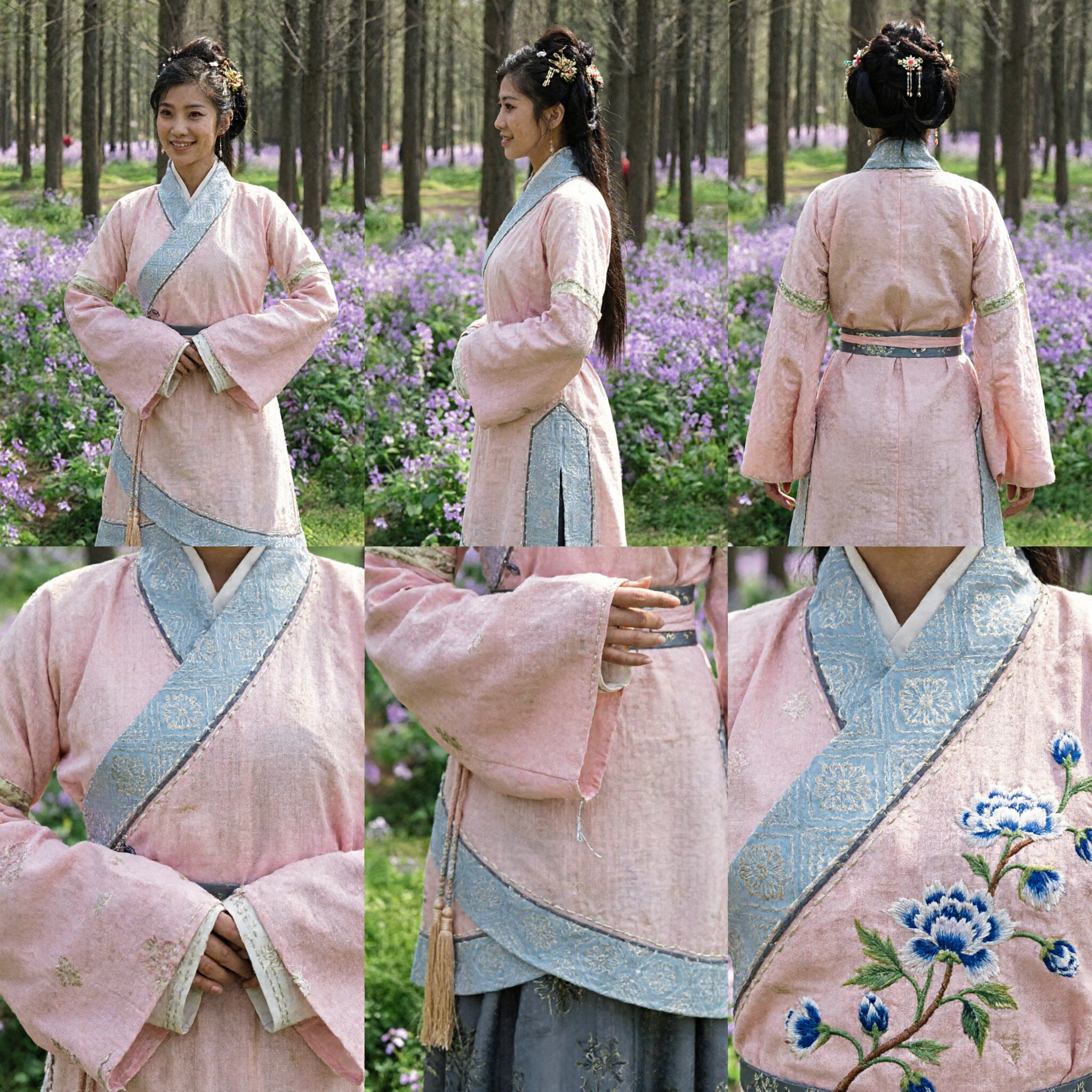 Tradycyjny Chiński Kostium Hanfu dla Kobiet Różowy Zestaw Ruqun z Szarą Spódnicą na Stylizowaną Fotografię Starożytną - Asian Costume
