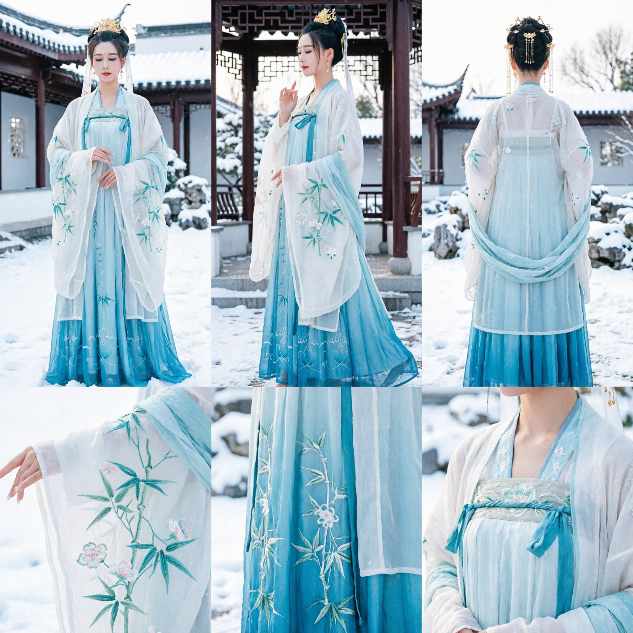 Costume Tradizionale Cinese Hanfu, Abito Antico da Fata Blu con Ricami per Donne, Fotografia e Cosplay Storico - Asian Costume