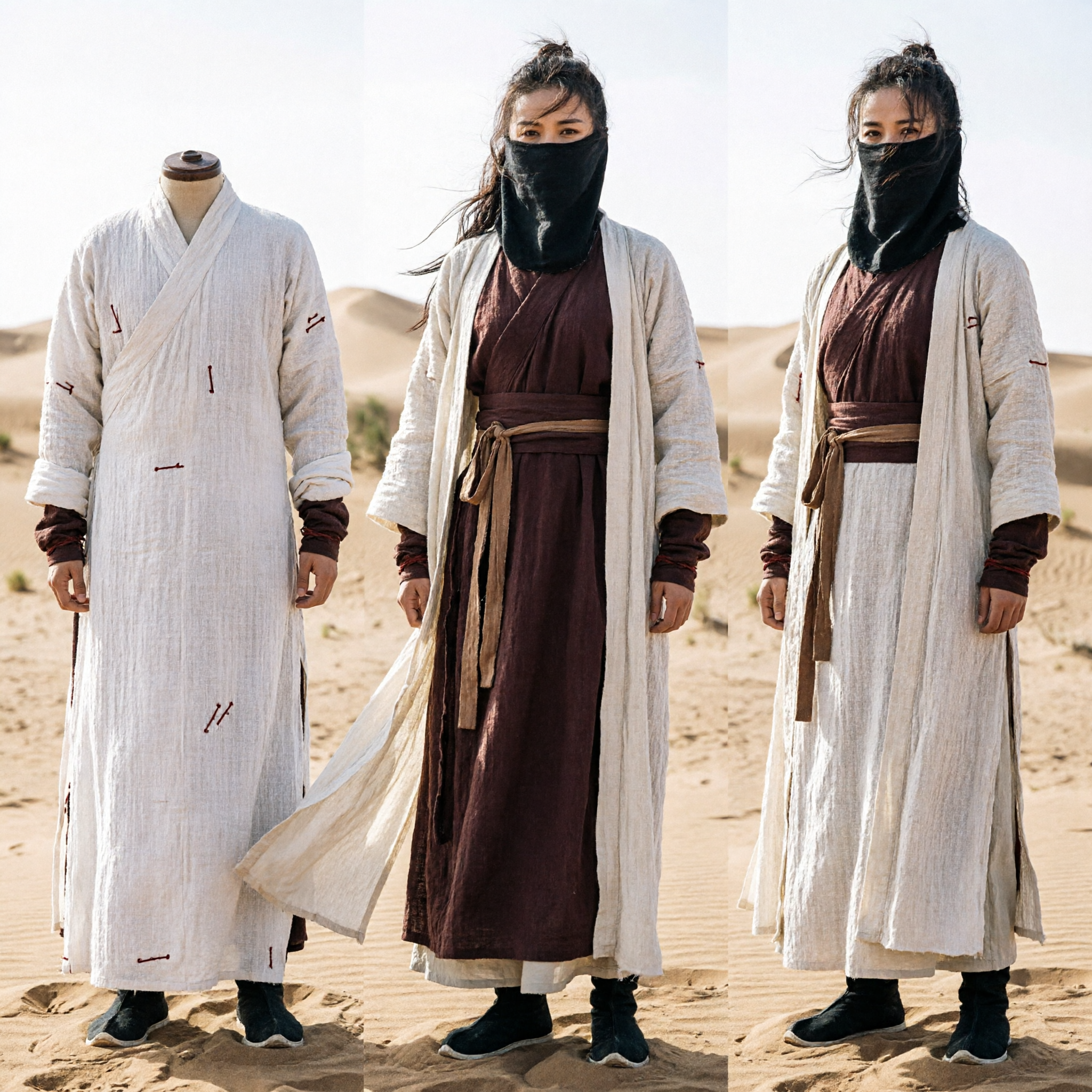 Traditioneel Chinees Wuxia Martial Arts Zwaardvechter Kostuum Bruin Hanfu Gewaad met Witte Mantel voor Cosplay - Asian Costume