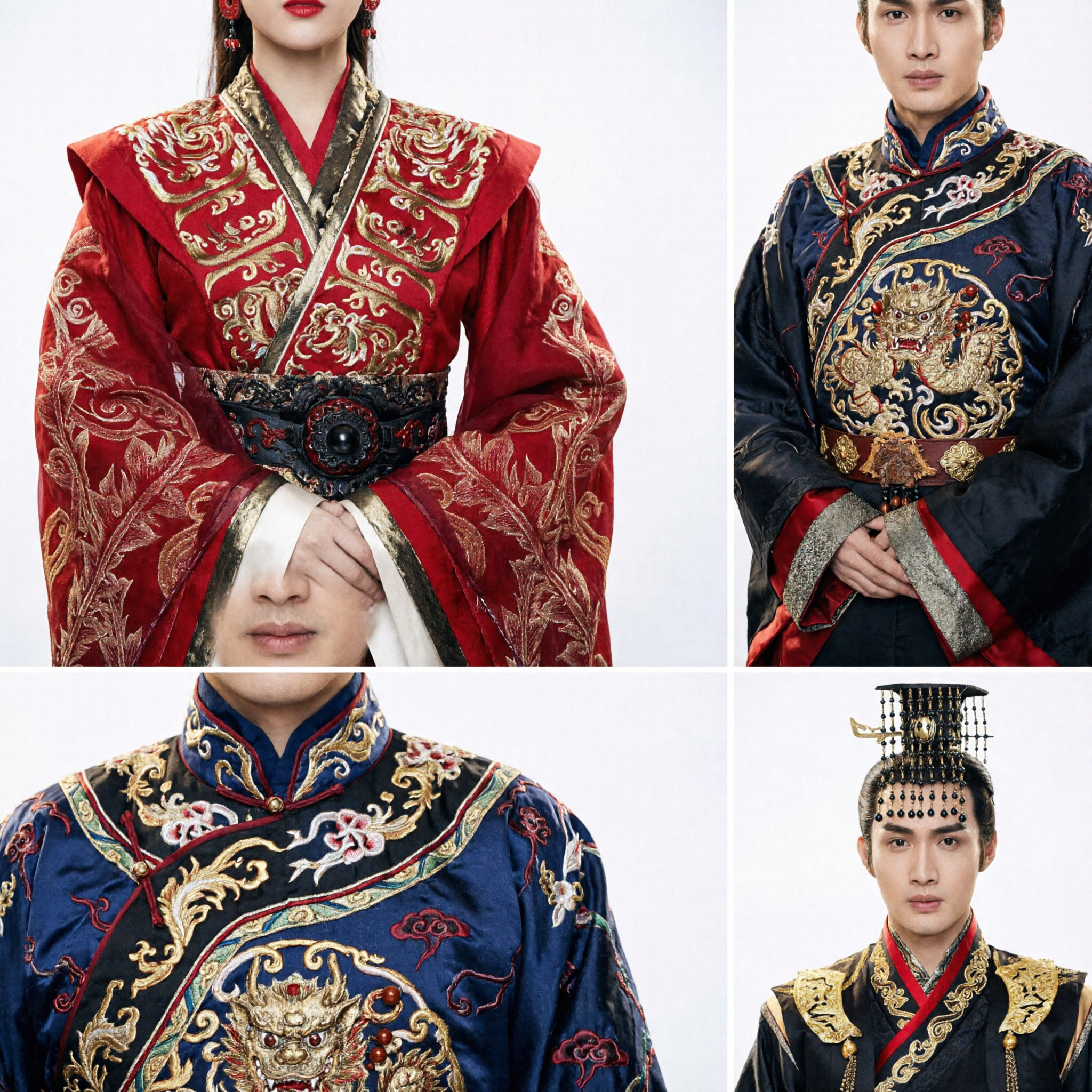 고대 중국 황실 혼례 한푸 의상 세트 진나라 황제 황후 예복 코스프레용 - Asian Costume
