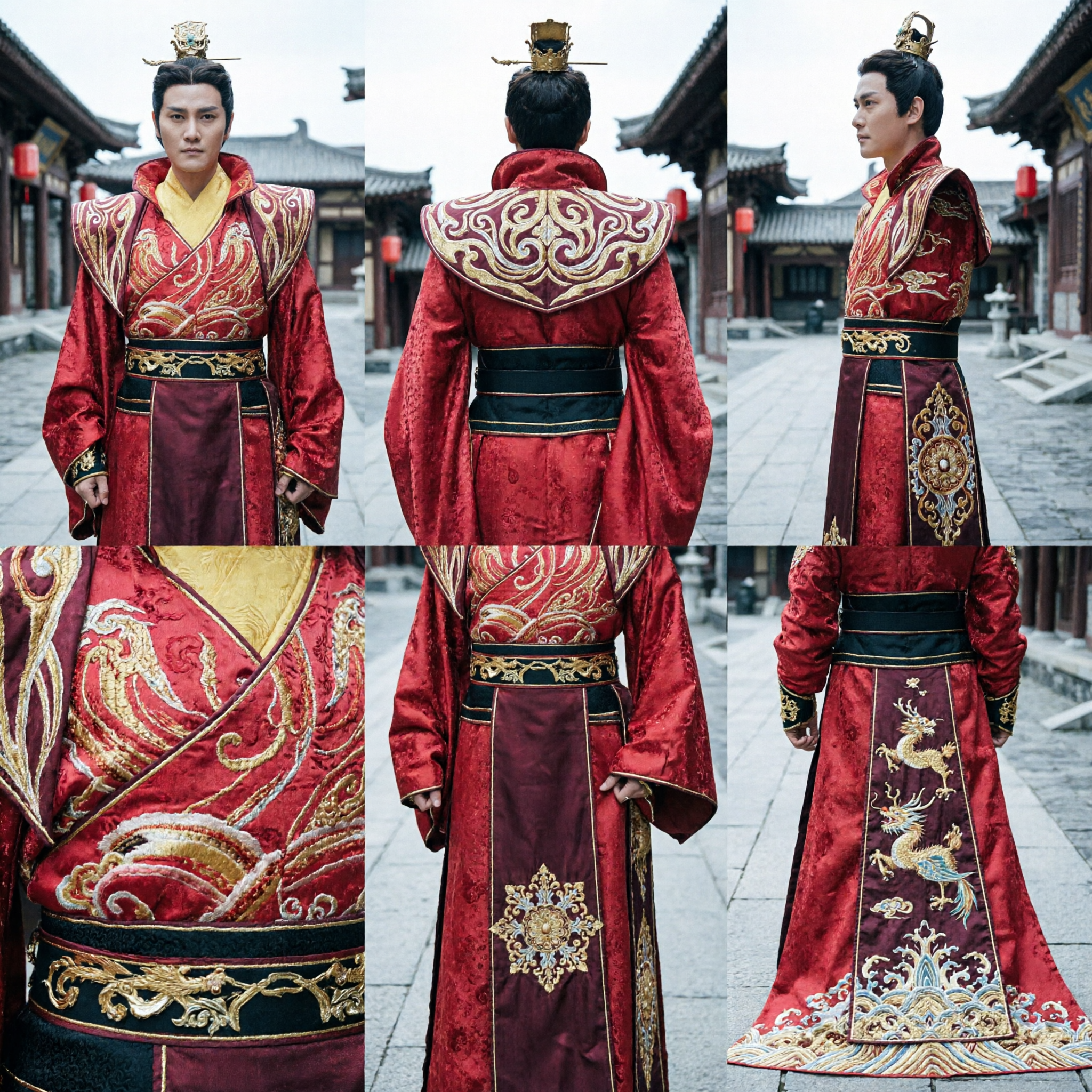 Traje Hanfu antiguo chino de emperador, túnica roja, conjunto completo para cosplay de drama histórico tradicional para hombres - Asian Costume