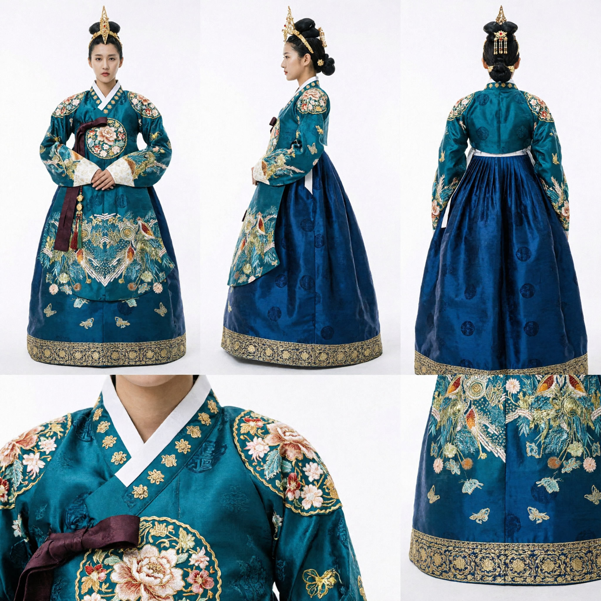 Traje Hanfu tradicional chino de dama noble azul con intrincado bordado de grulla para actuación de drama histórico - Asian Costume