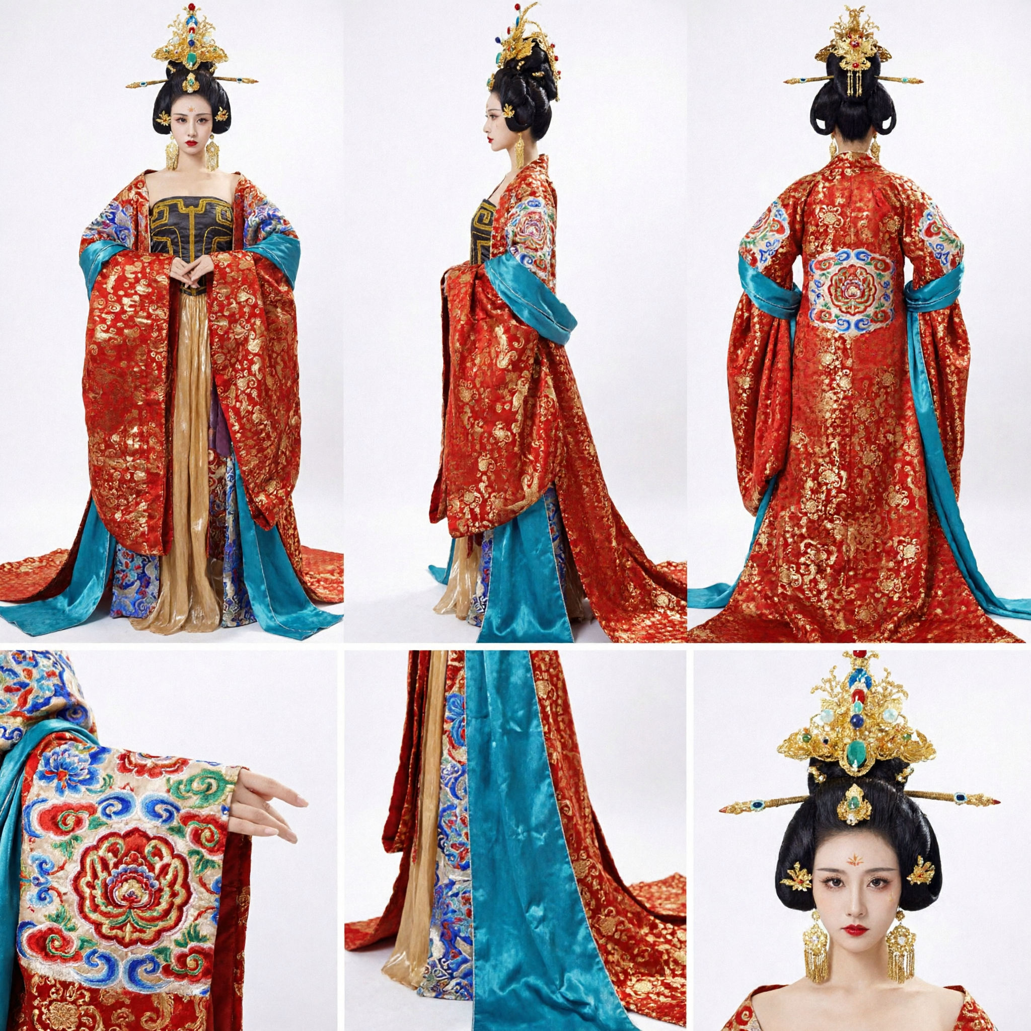 Traditionelles Chinesisches Tang-Dynastie Kaiserinnenkostüm Rot Gold Stickerei Hanfu-Kleid für Frauen Cosplay - Asian Costume