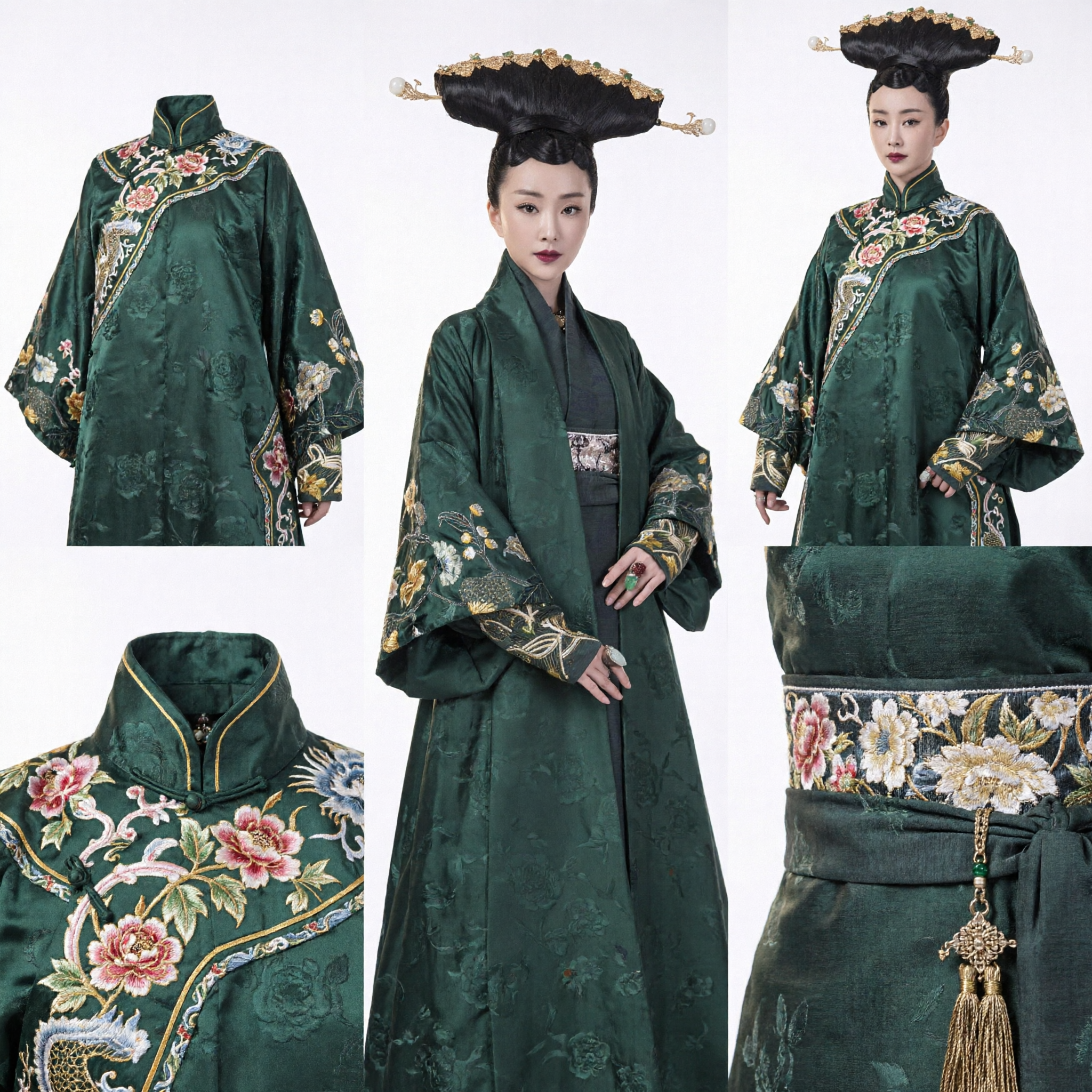 Vestido Hanfu Verde de Imperatriz Antiga Chinesa Tradicional, Robe Bordado Conjunto Completo com Adorno de Cabeça para Mulheres - Asian Costume
