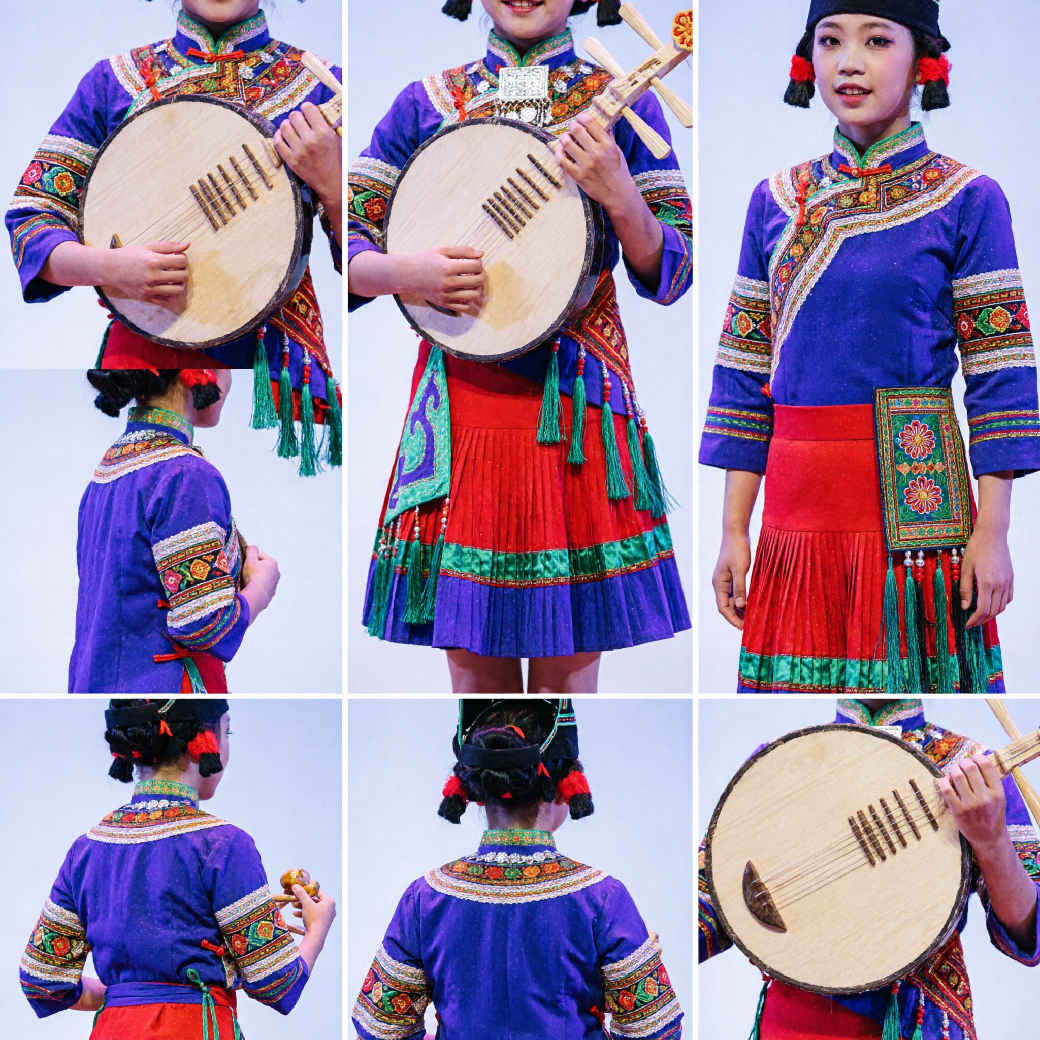 Traje de Danza Étnica Tradicional China para Niñas, Atuendo Folclórico para Actuación Escénica con Sombrero Bordado - Asian Costume