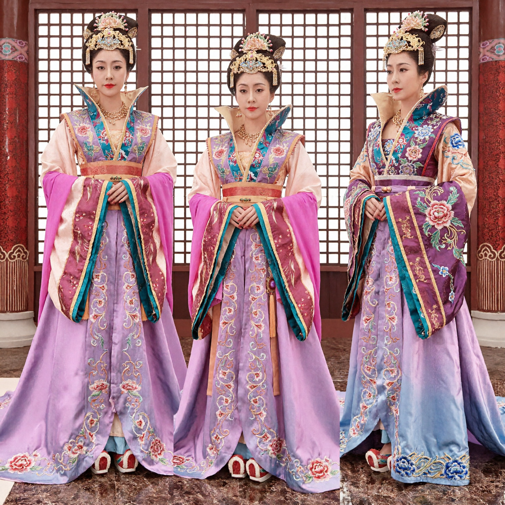 전통 중국 당나라 궁녀 의상 고대 황실 공주 자주색 한푸 드레스 (여성 공연용) - Asian Costume
