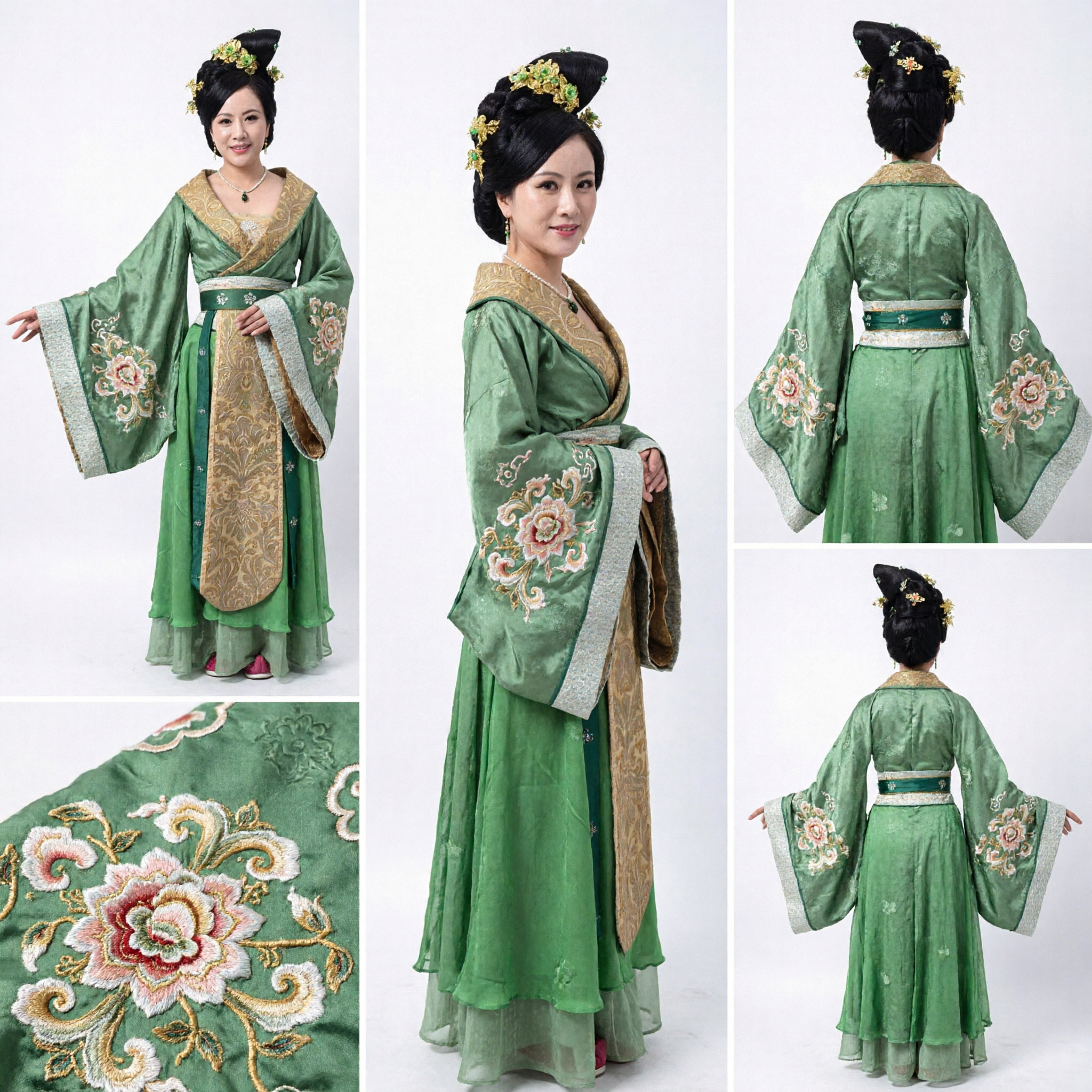 Women's Ancient Chinese Tang Dynasty Green Hanfu Palace Lady Costume with Gold Embroidery for Cosplay - Asian Costume