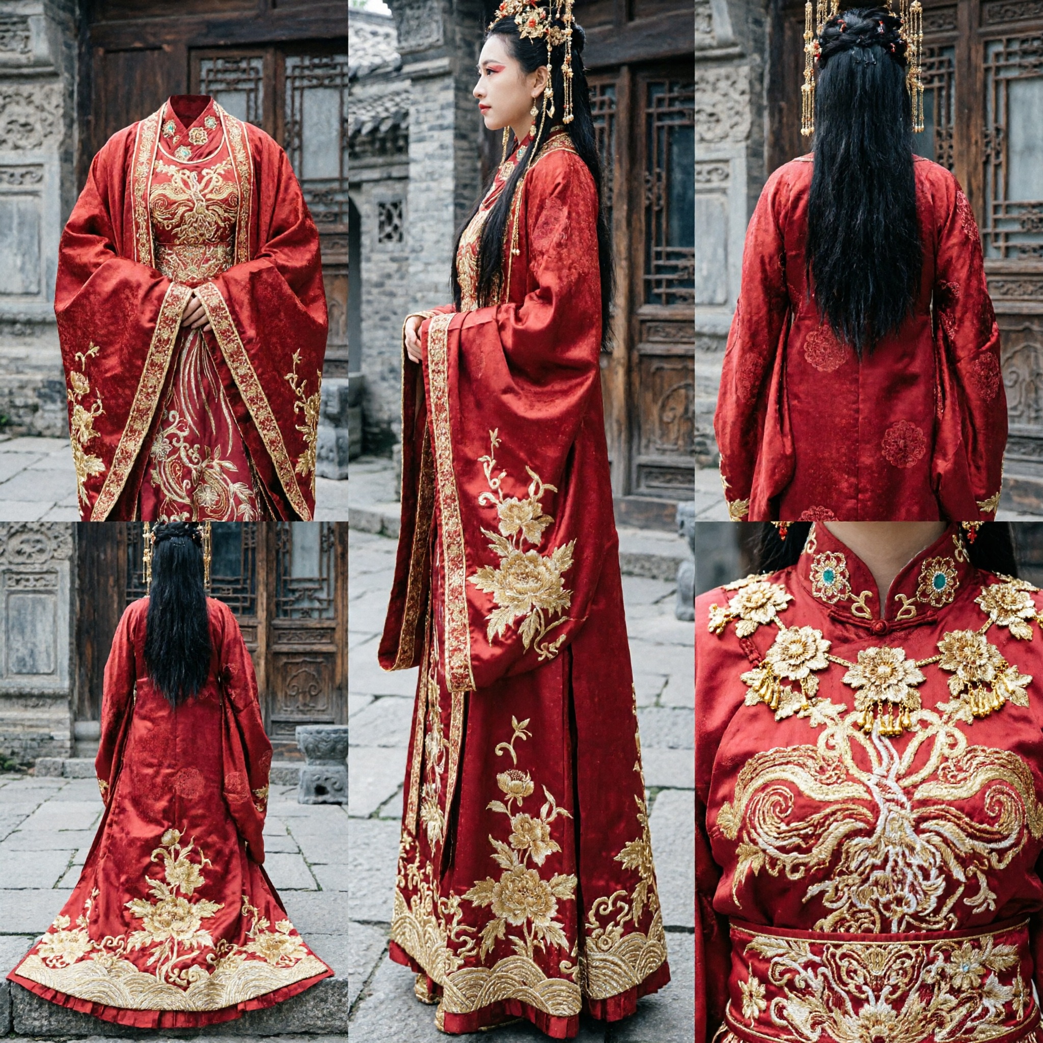 Vestido de Casamento Antigo Hanfu Vermelho Tradicional Chinês com Bordado de Fênix, Traje de Nobre para Mulheres - Asian Costume