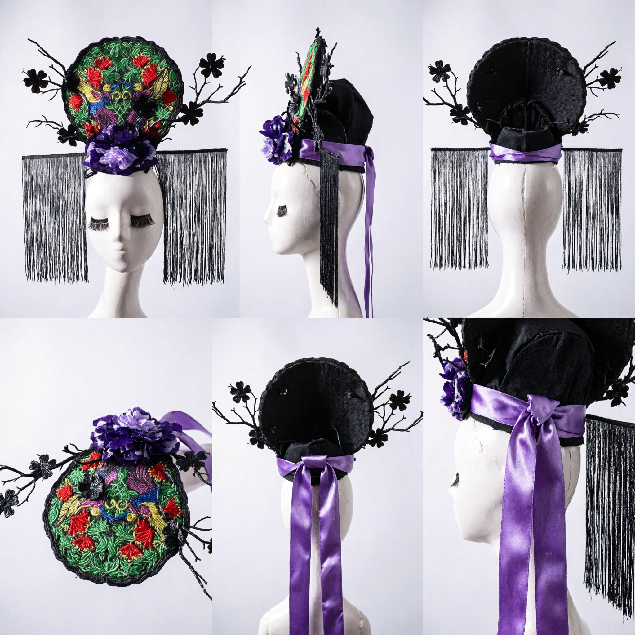 Coiffe traditionnelle chinoise d'opéra de Pékin phénix avec broderie florale pour femme, pour spectacle sur scène et cosplay - Asian Costume