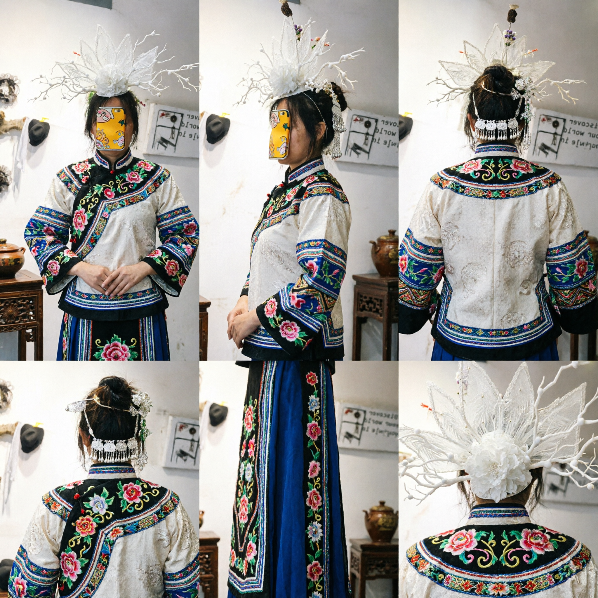 Corona da Fata in Pizzo Bianco con Rami e Perle, per Cosplay, Halloween, Festival e Accessorio per Capelli da Spettacolo - Asian Costume