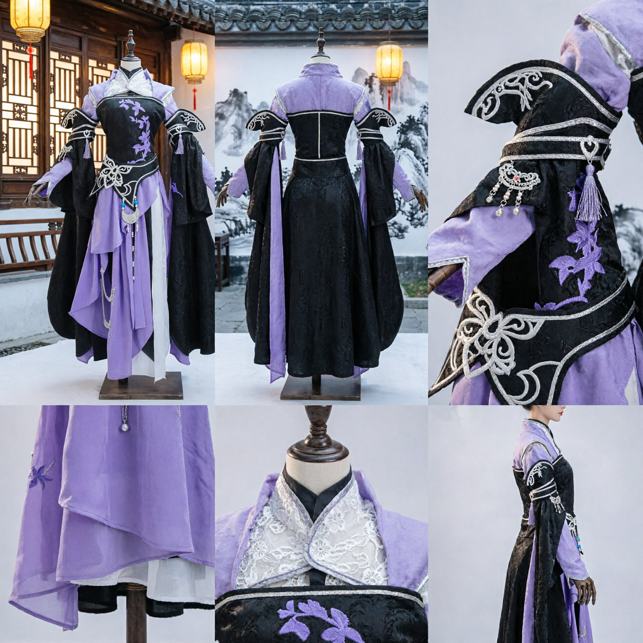 Costume de Chevalier Pourpre de l'Ancienne Chine, Tenue de Cosplay Wuxia Hanfu Traditionnelle avec Broderie pour Adultes - Asian Costume
